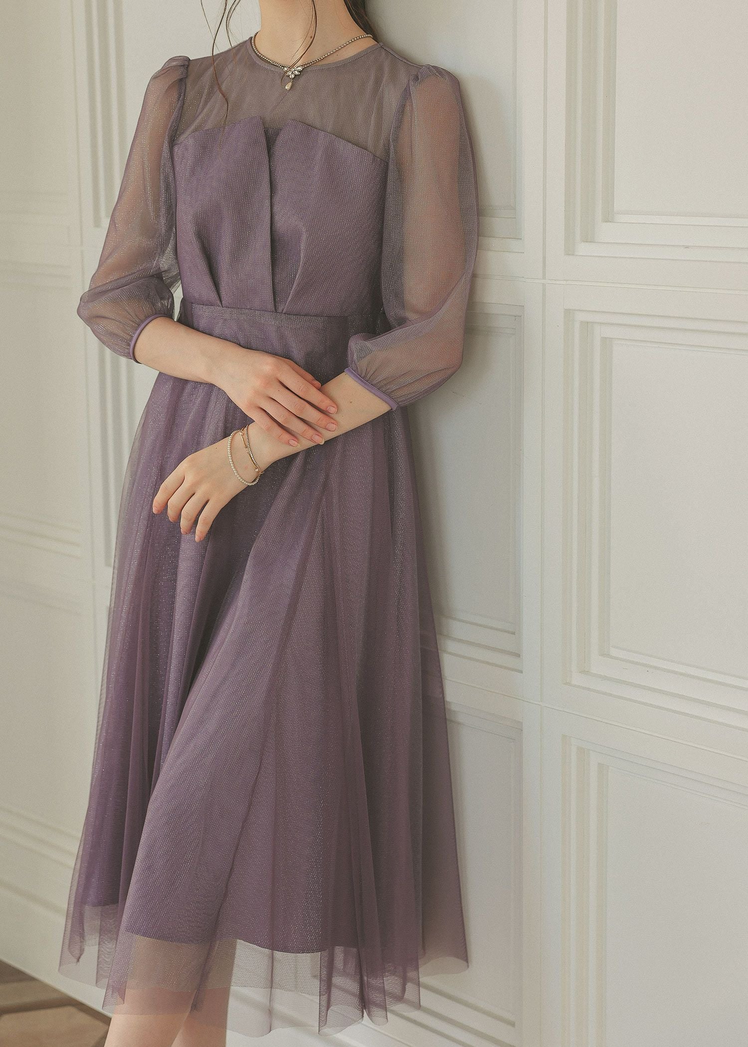 ビスチェ風トップス ラメチュールワンピースドレスのドレス|Dorry Doll