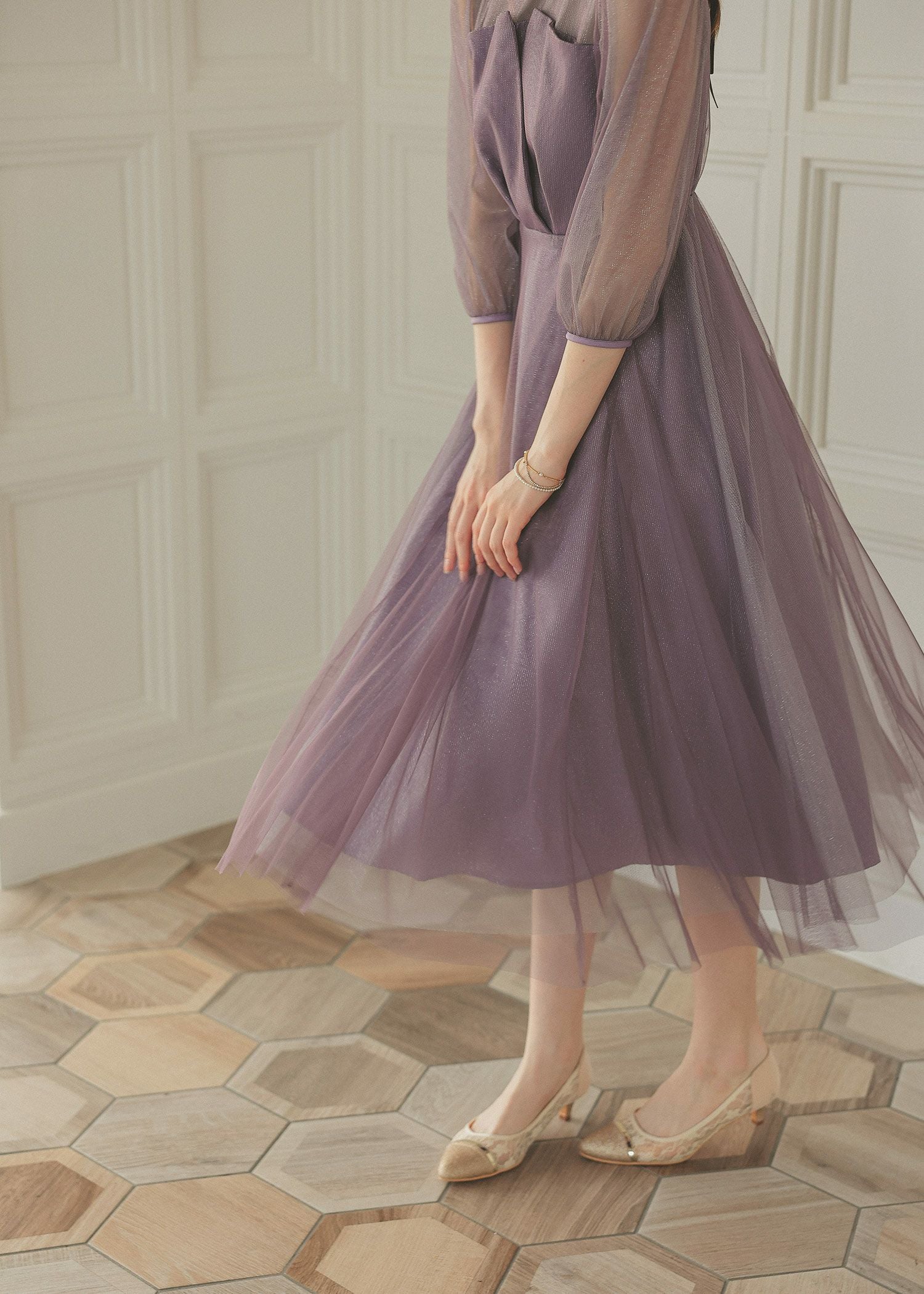 ビスチェ風トップス ラメチュールワンピースドレスのドレス|Dorry Doll