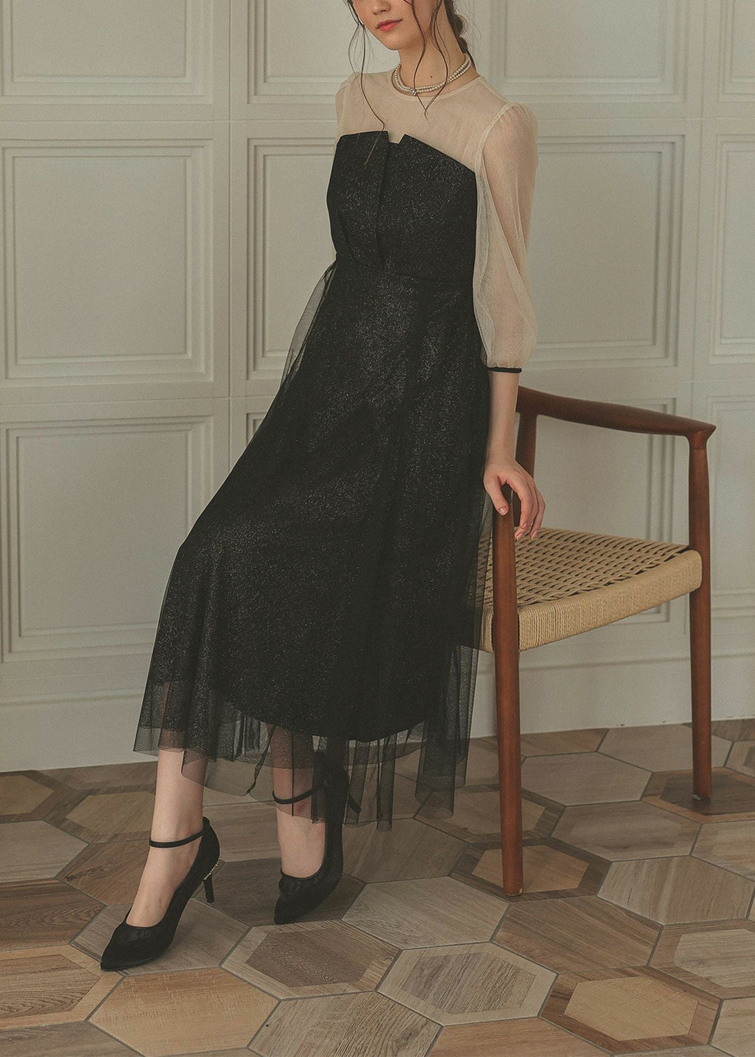 ビスチェ風トップス ラメチュールワンピースドレスのドレス|Dorry Doll