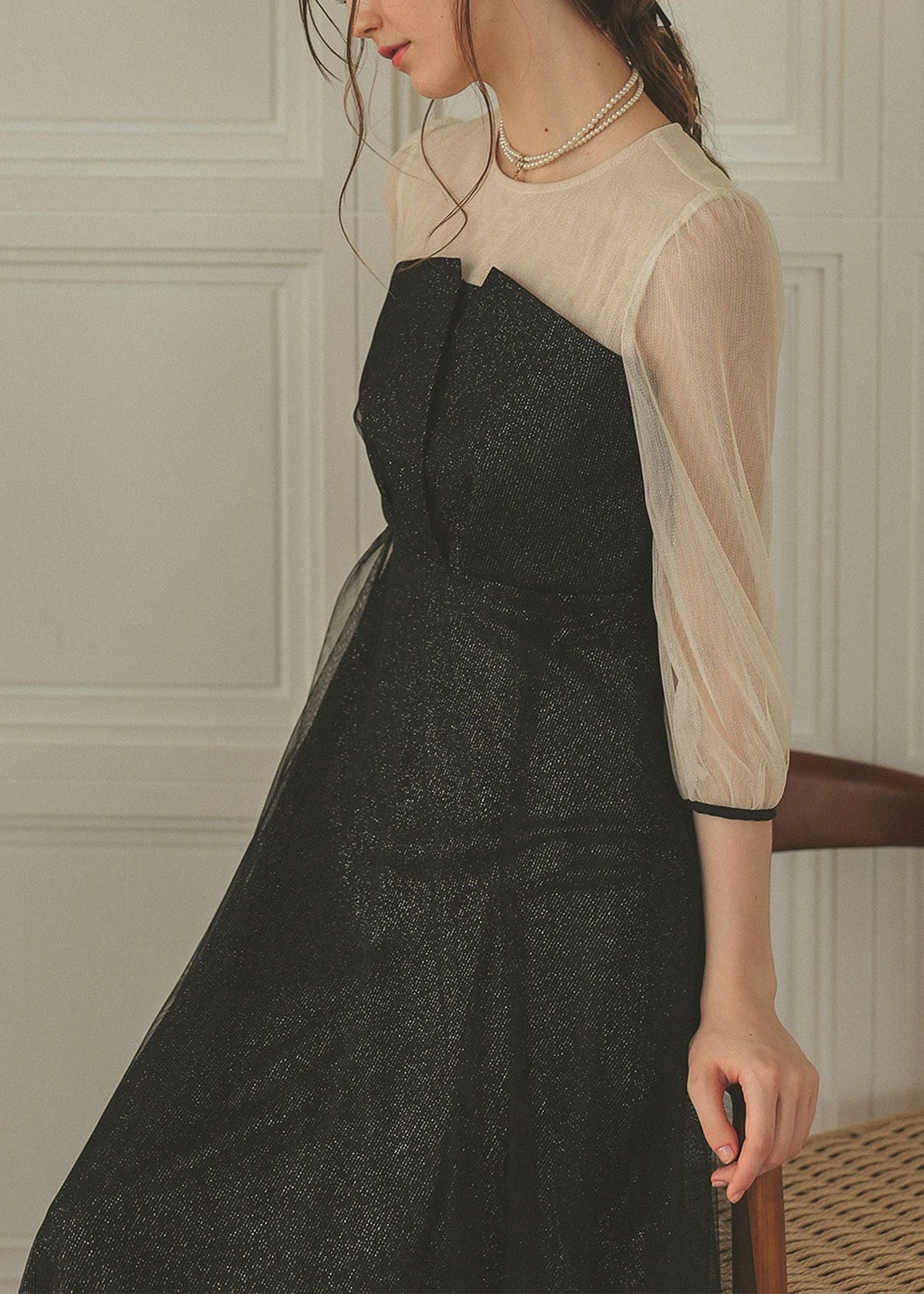 ビスチェ風トップス ラメチュールワンピースドレスのドレス|Dorry Doll