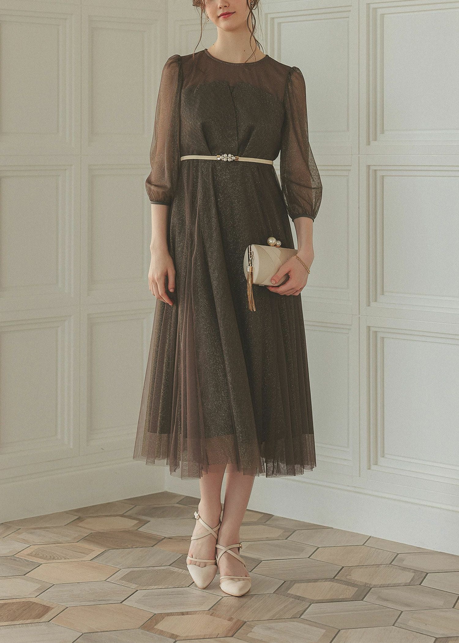 ビスチェ風トップス ラメチュールワンピースドレスのドレス|Dorry Doll