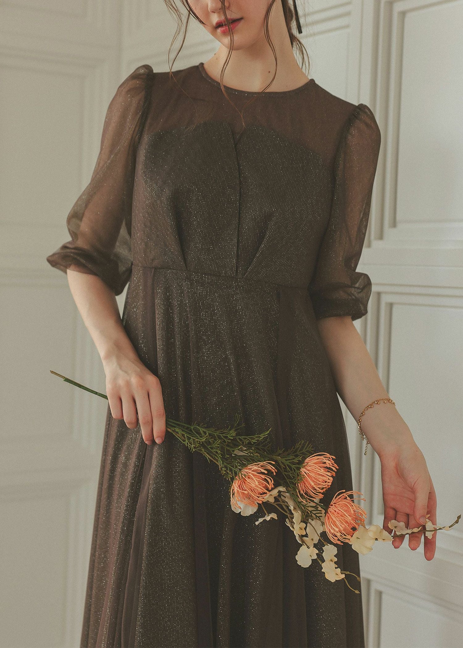 ビスチェ風トップス ラメチュールワンピースドレスのドレス|Dorry Doll