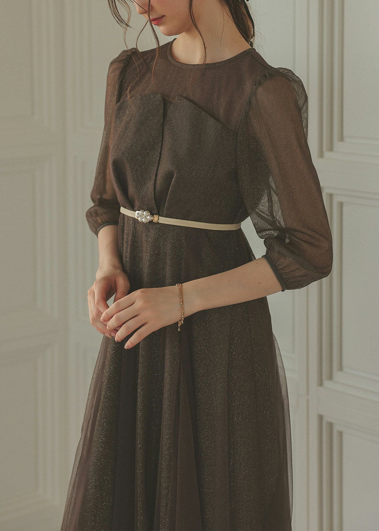 ビスチェ風トップス ラメチュールワンピースドレスのドレス|Dorry Doll