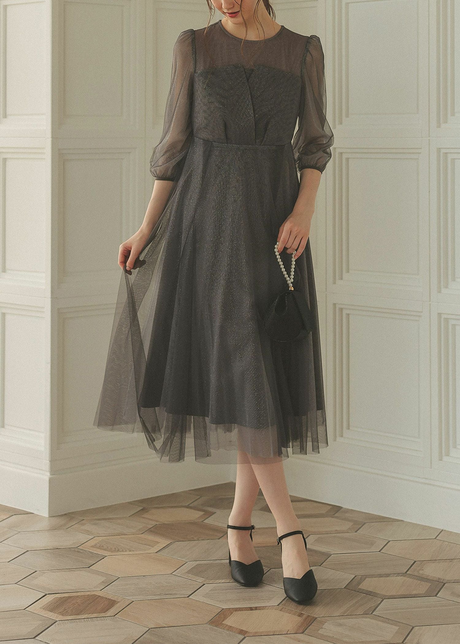 ビスチェ風トップス ラメチュールワンピースドレスのドレス|Dorry Doll