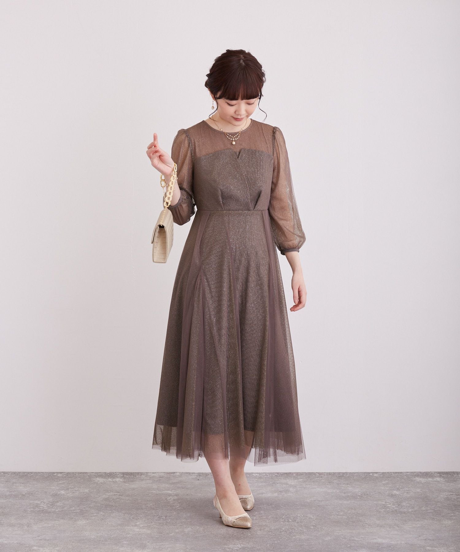 ビスチェ風トップス ラメチュールワンピースドレスのドレス|Dorry Doll