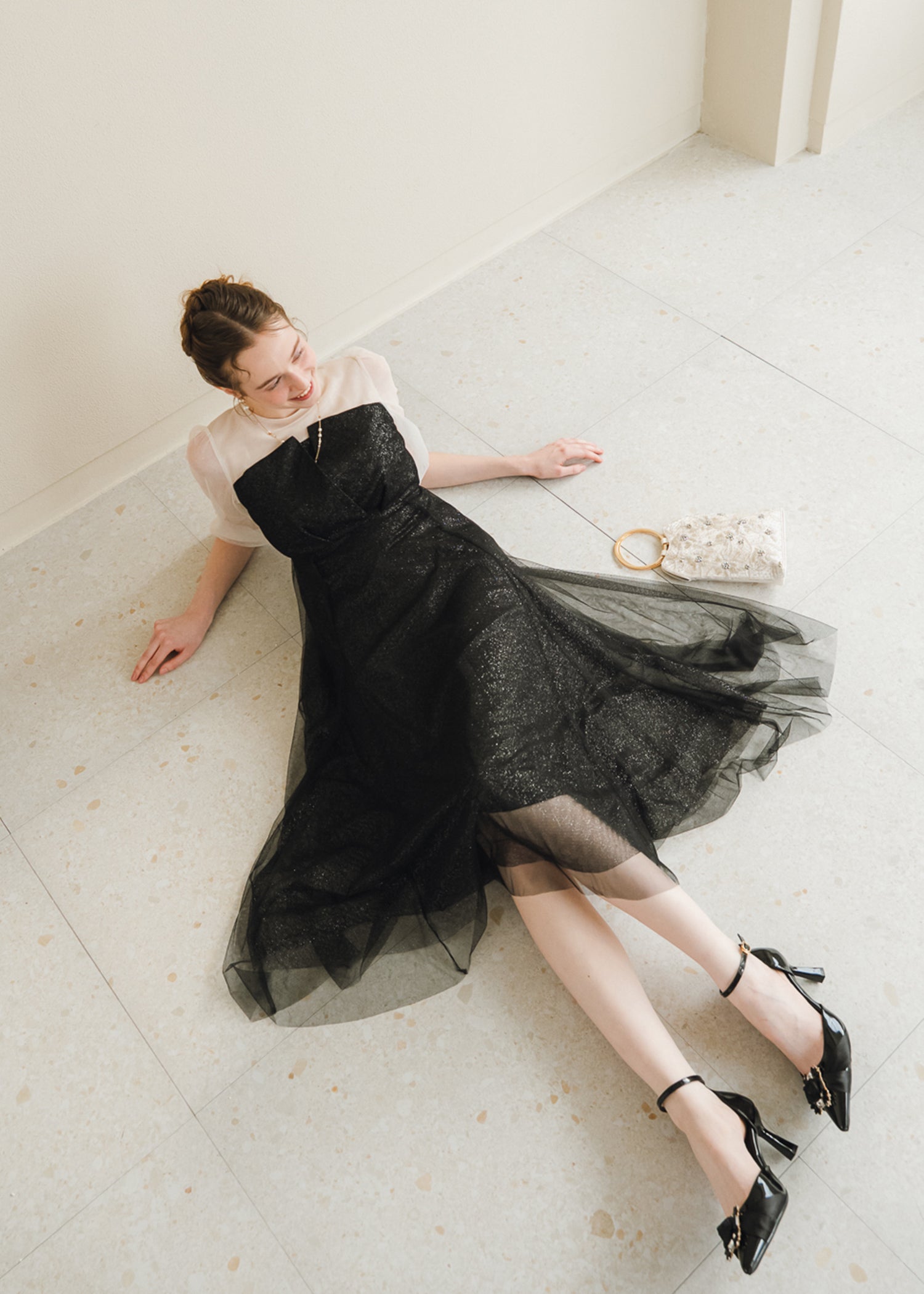 ビスチェ風トップス ラメチュールワンピースドレス | DorryDoll