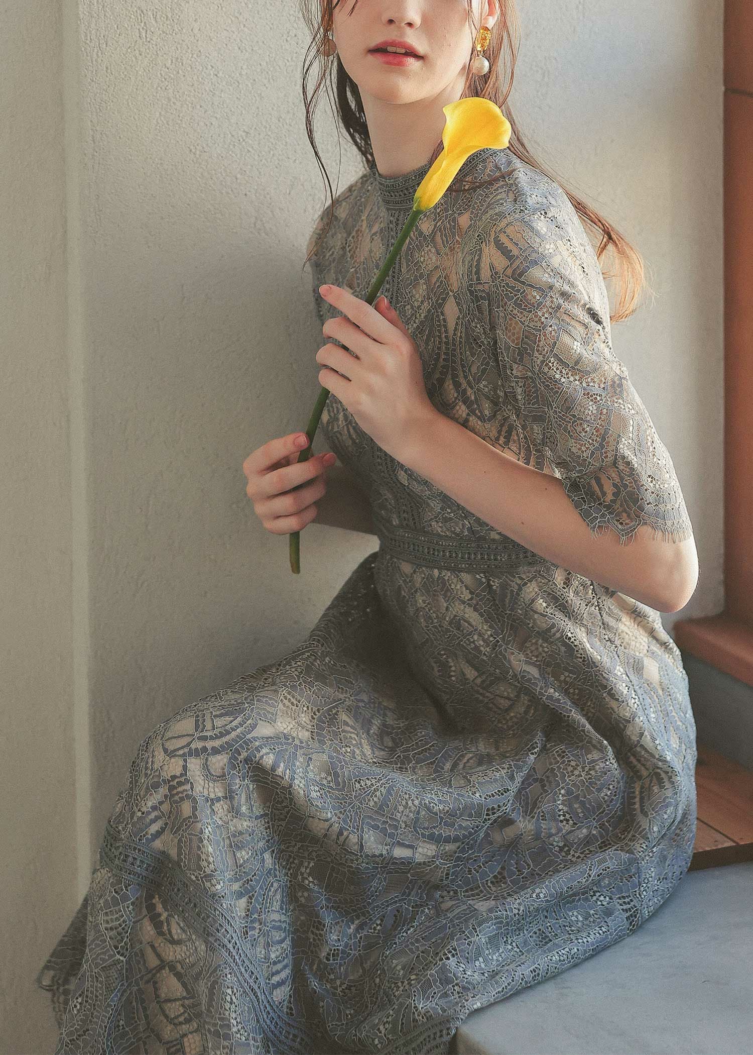 配色レース×ハシゴレース切り替えワンピースドレス|DorryDoll