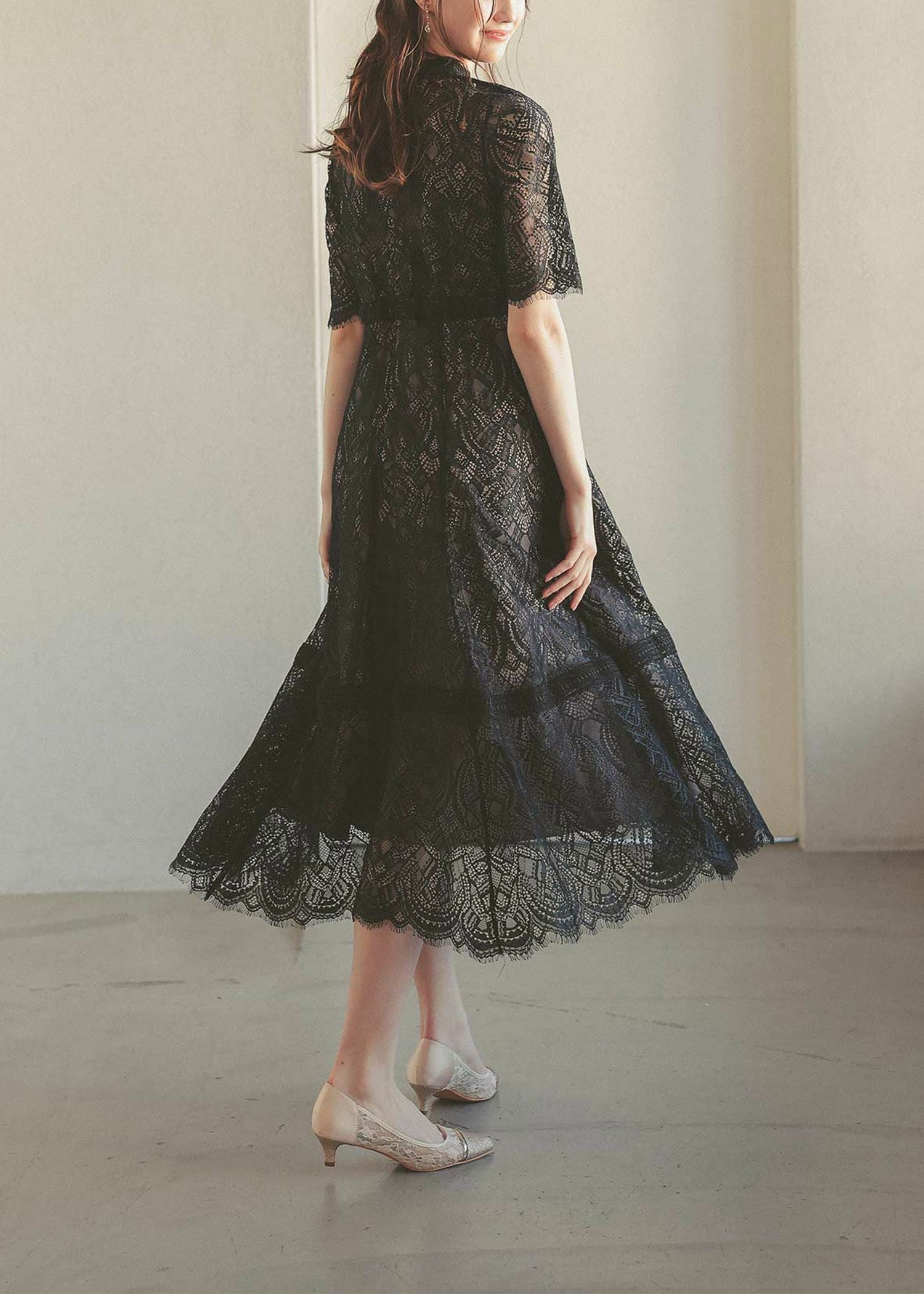 配色レース×ハシゴレース切り替えワンピースドレス|DorryDoll