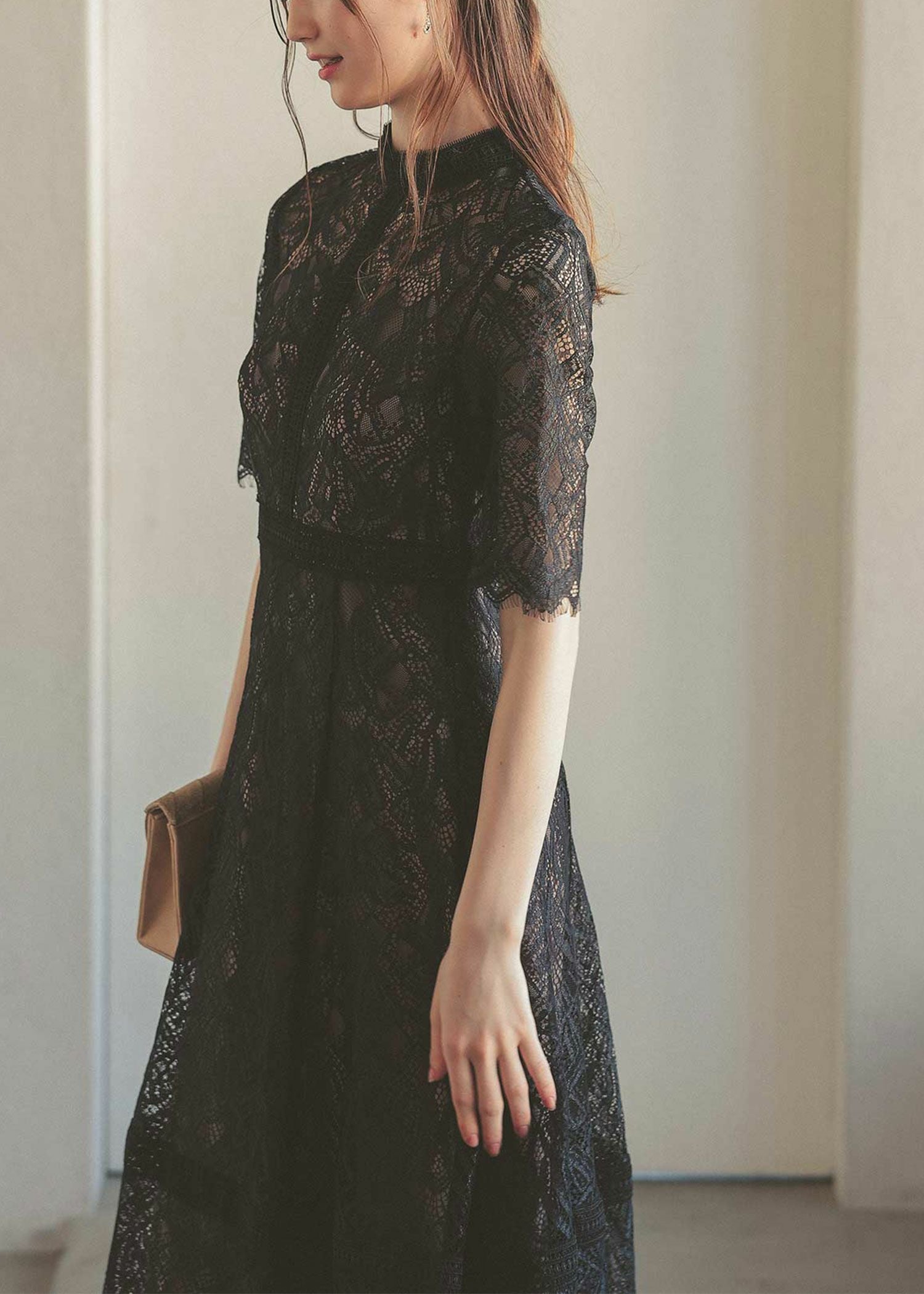 配色レース×ハシゴレース切り替えワンピースドレス|DorryDoll