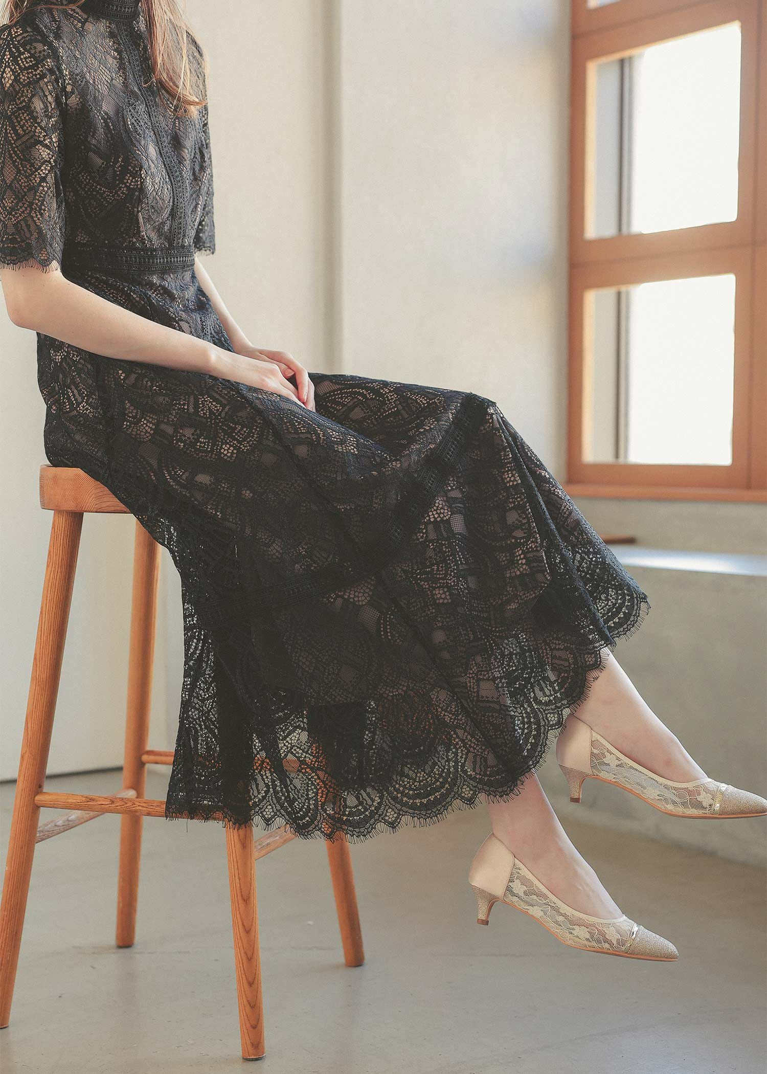 【専用出品】② 配色レース×ハシゴレース切り替えワンピースドレス|DorryDoll