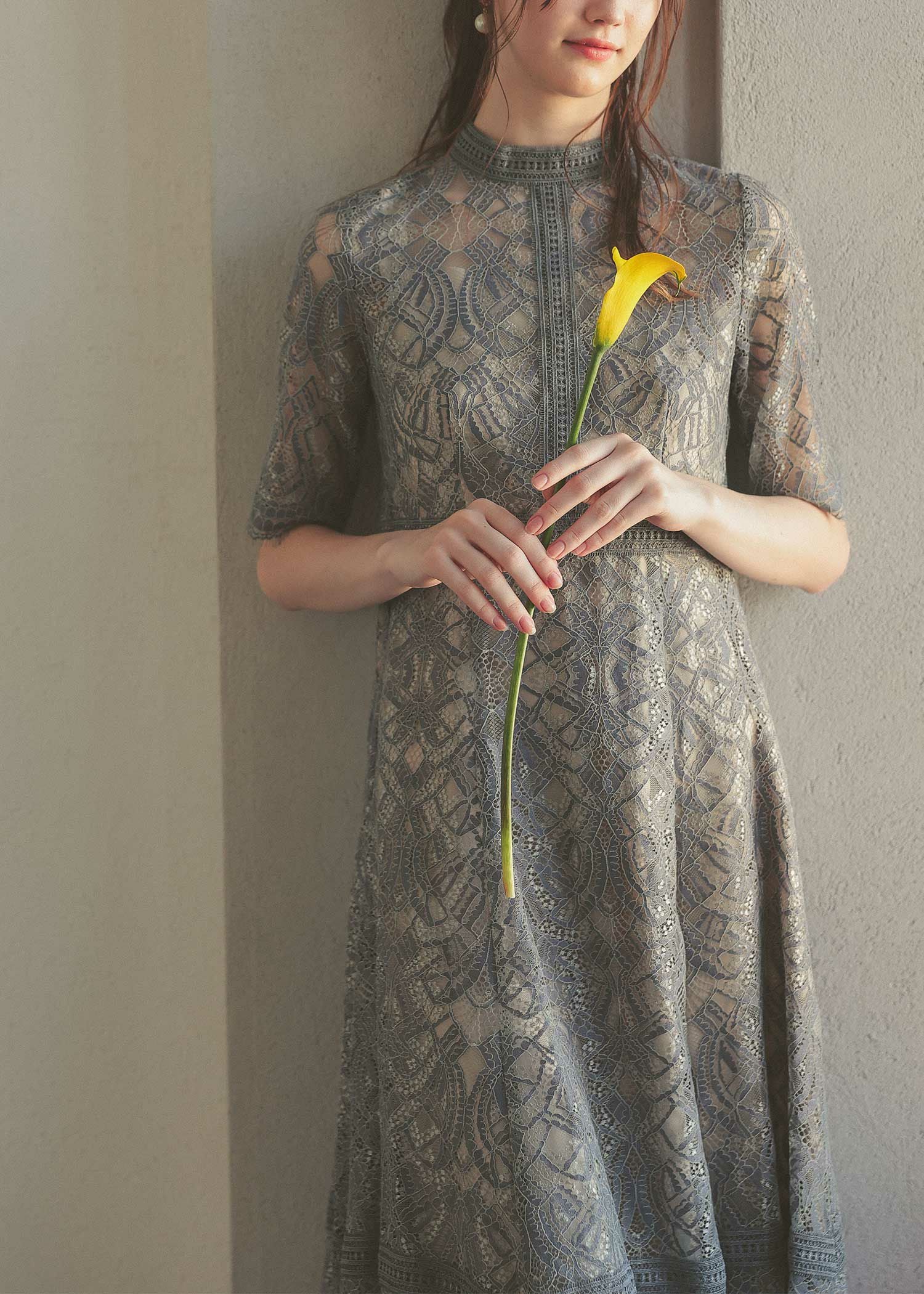 配色レース×ハシゴレース切り替えワンピースドレス|DorryDoll