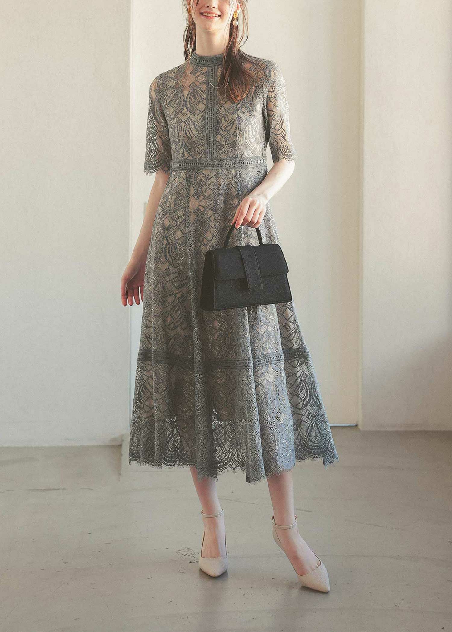 配色レース×ハシゴレース切り替えワンピースドレス|DorryDoll