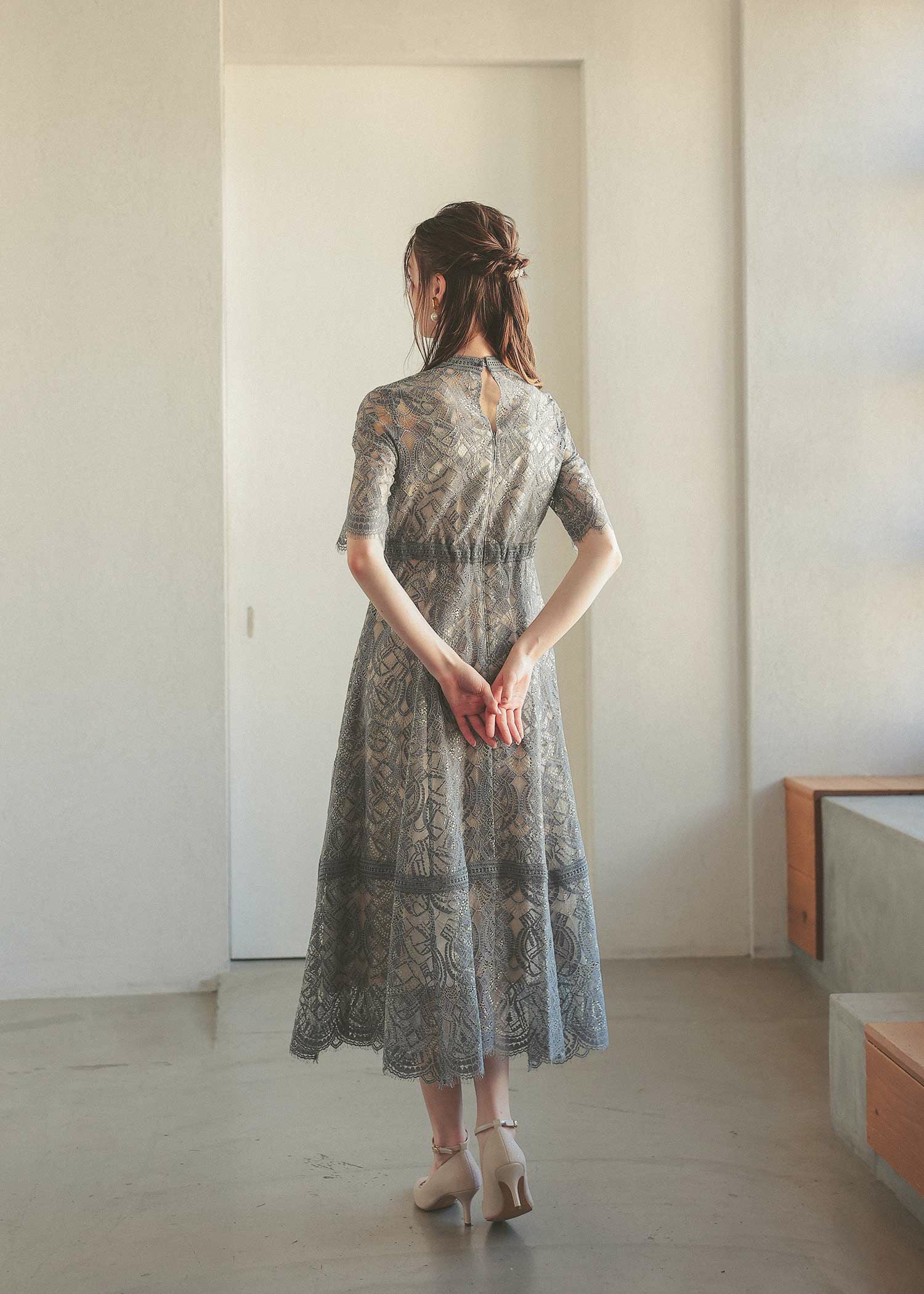 配色レース×ハシゴレース切り替えワンピースドレス|DorryDoll