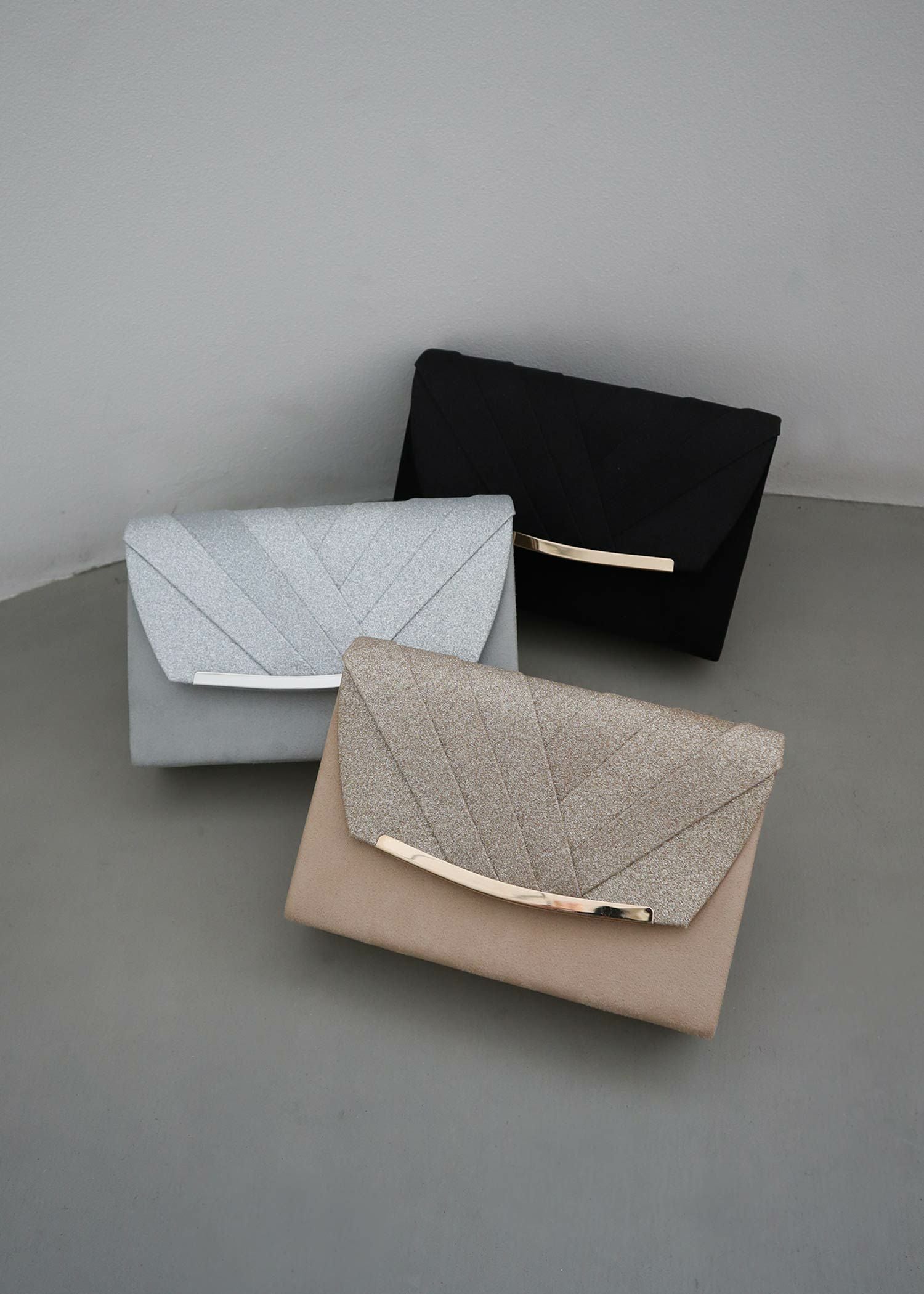 3wayラメ×スウェードタッチフラップ クラッチバックのドレス|Dorry