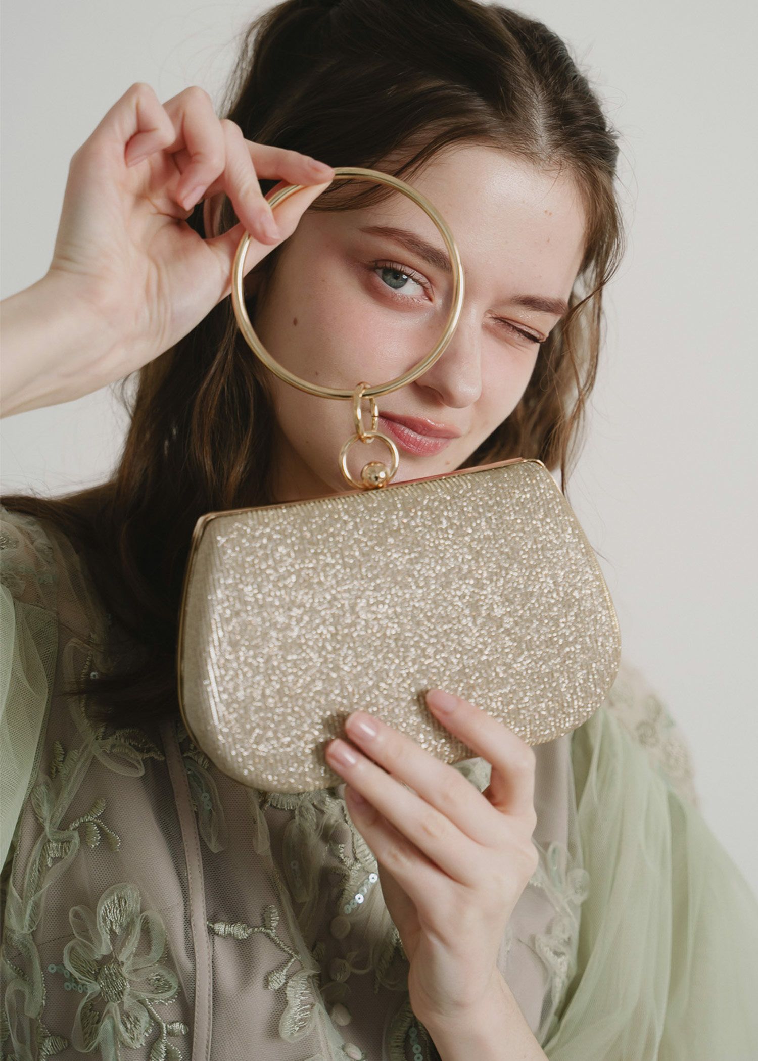 2wayシャイニーラメリングハンドルガマグチバッグのドレス|Dorry Doll