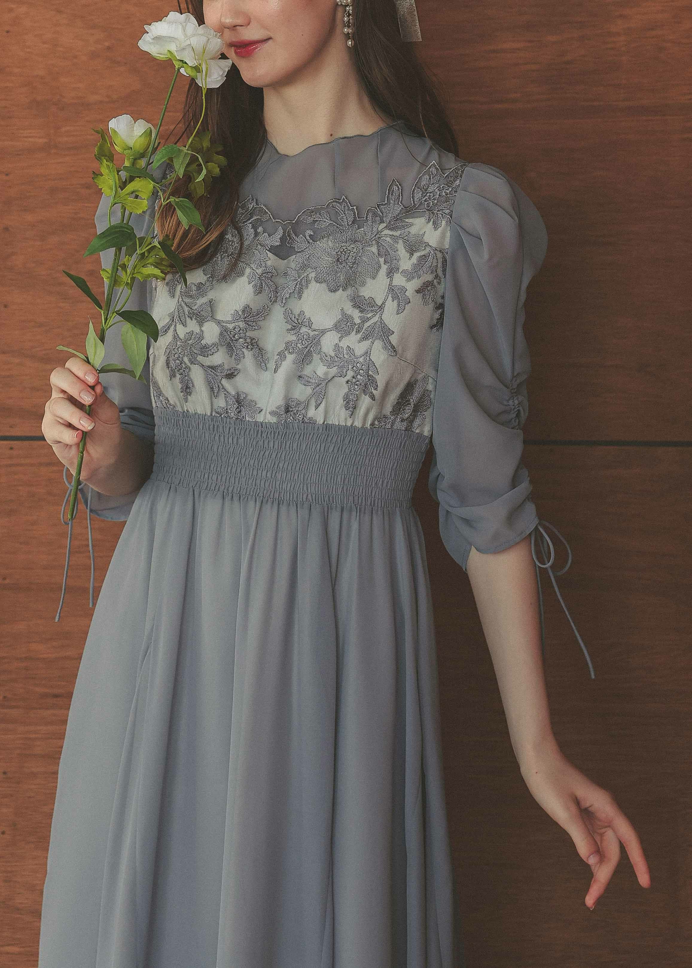 フラワーレースパフスリーブドレス|DorryDoll