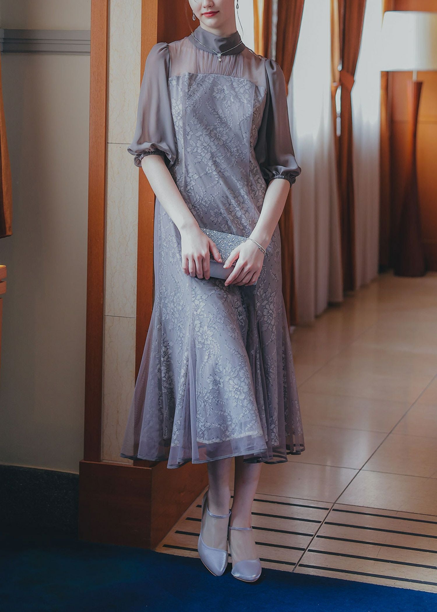 フラワーレースパフスリーブドレス|DorryDoll