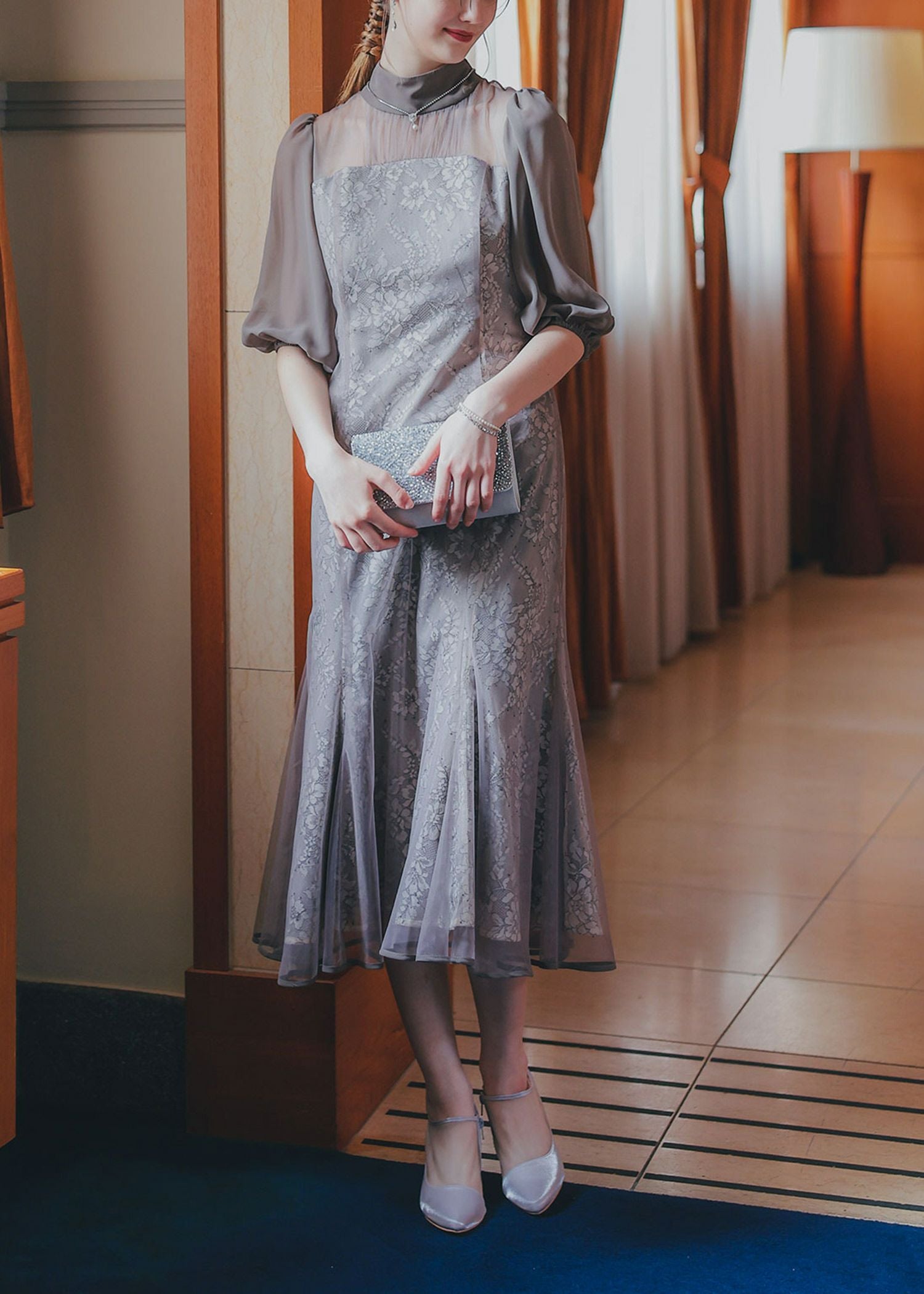 フラワーレースパフスリーブドレス|DorryDoll