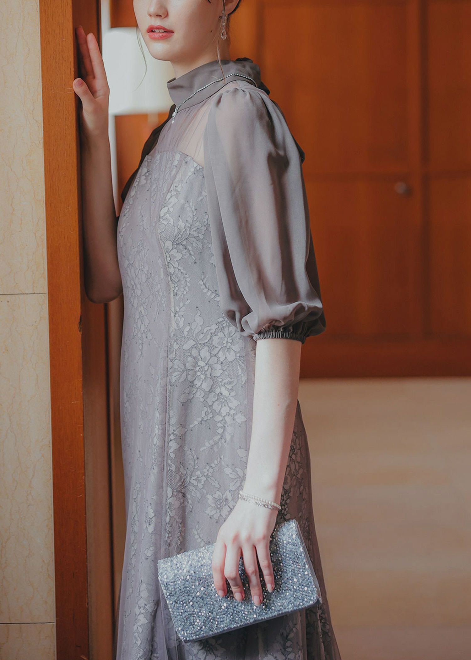 フラワーレースパフスリーブドレス|DorryDoll