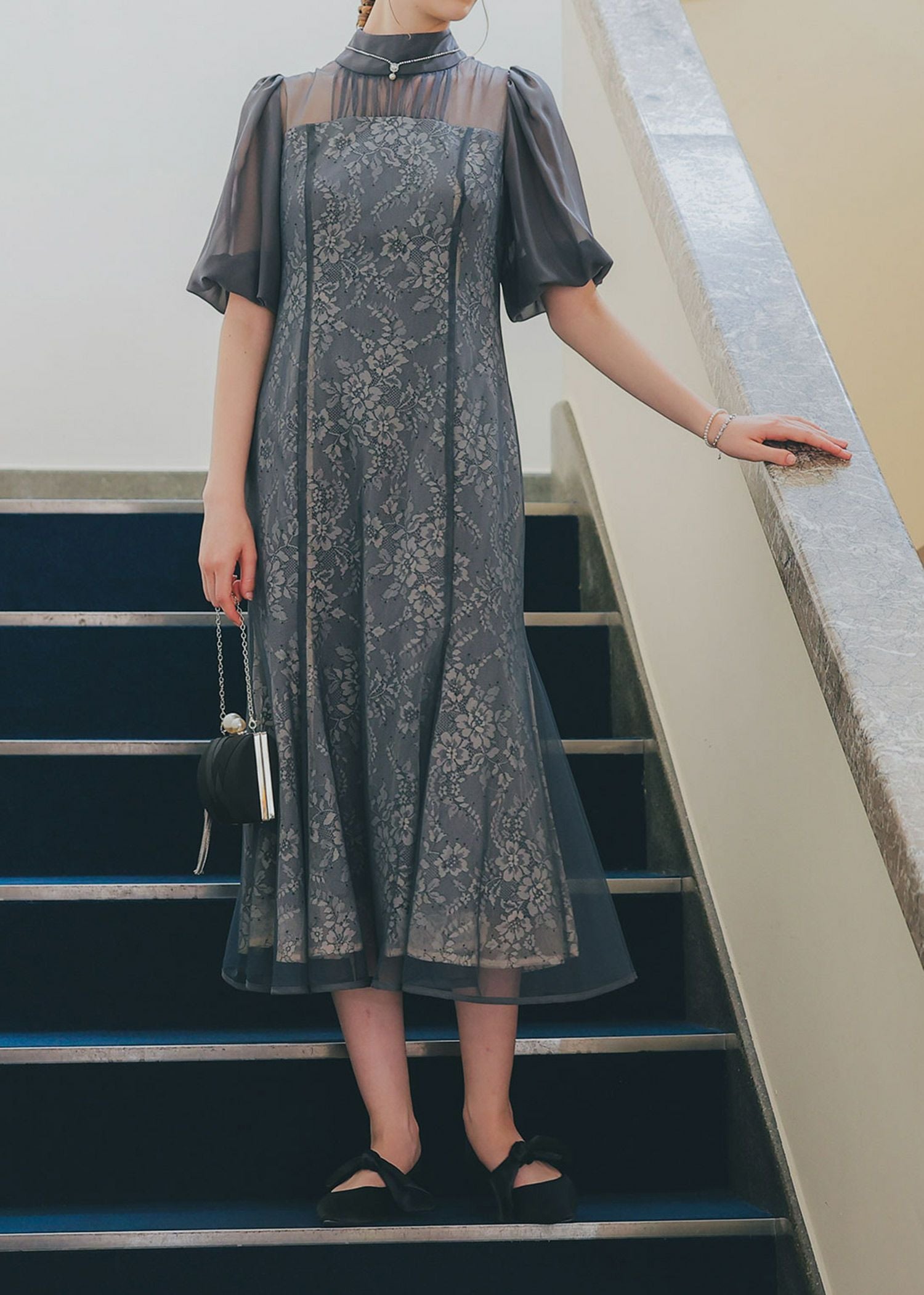 フラワーレースパフスリーブドレス|DorryDoll