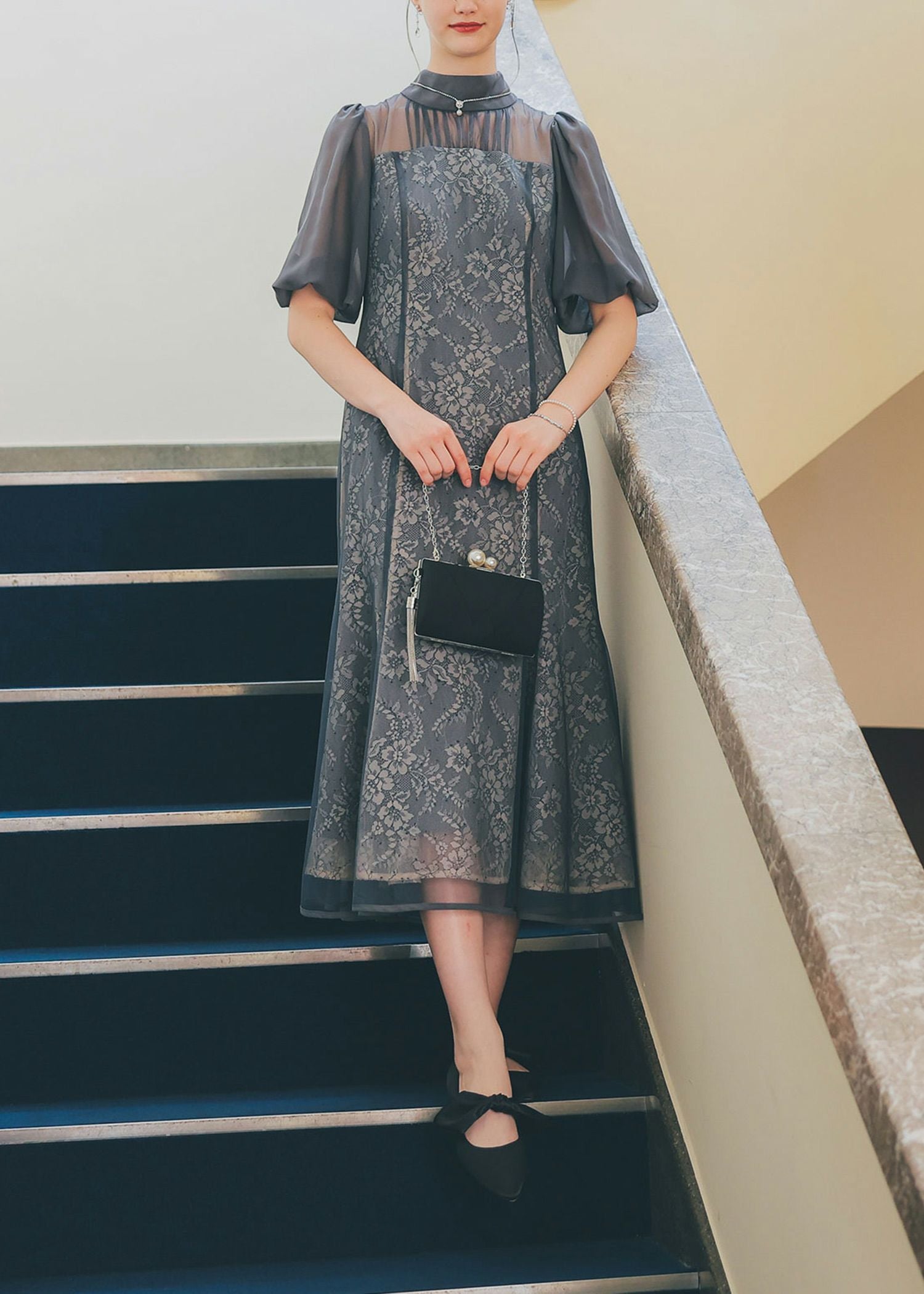 フラワーレースパフスリーブドレス|DorryDoll