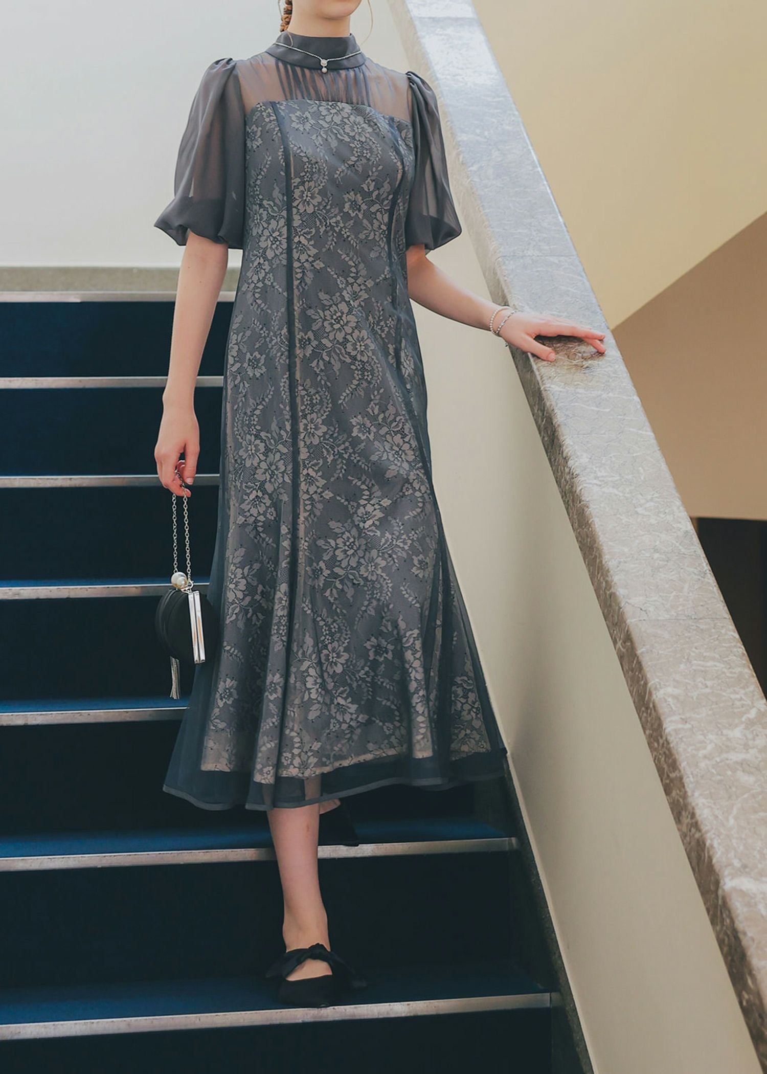 フラワーレースパフスリーブドレス|DorryDoll