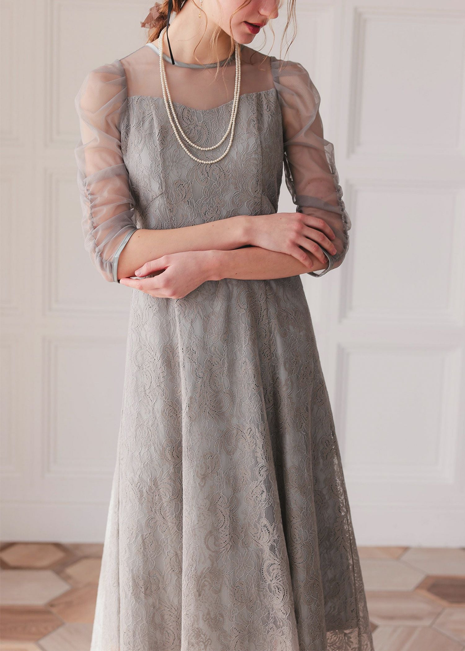 ギャザースリーブフレアドレス|DorryDoll