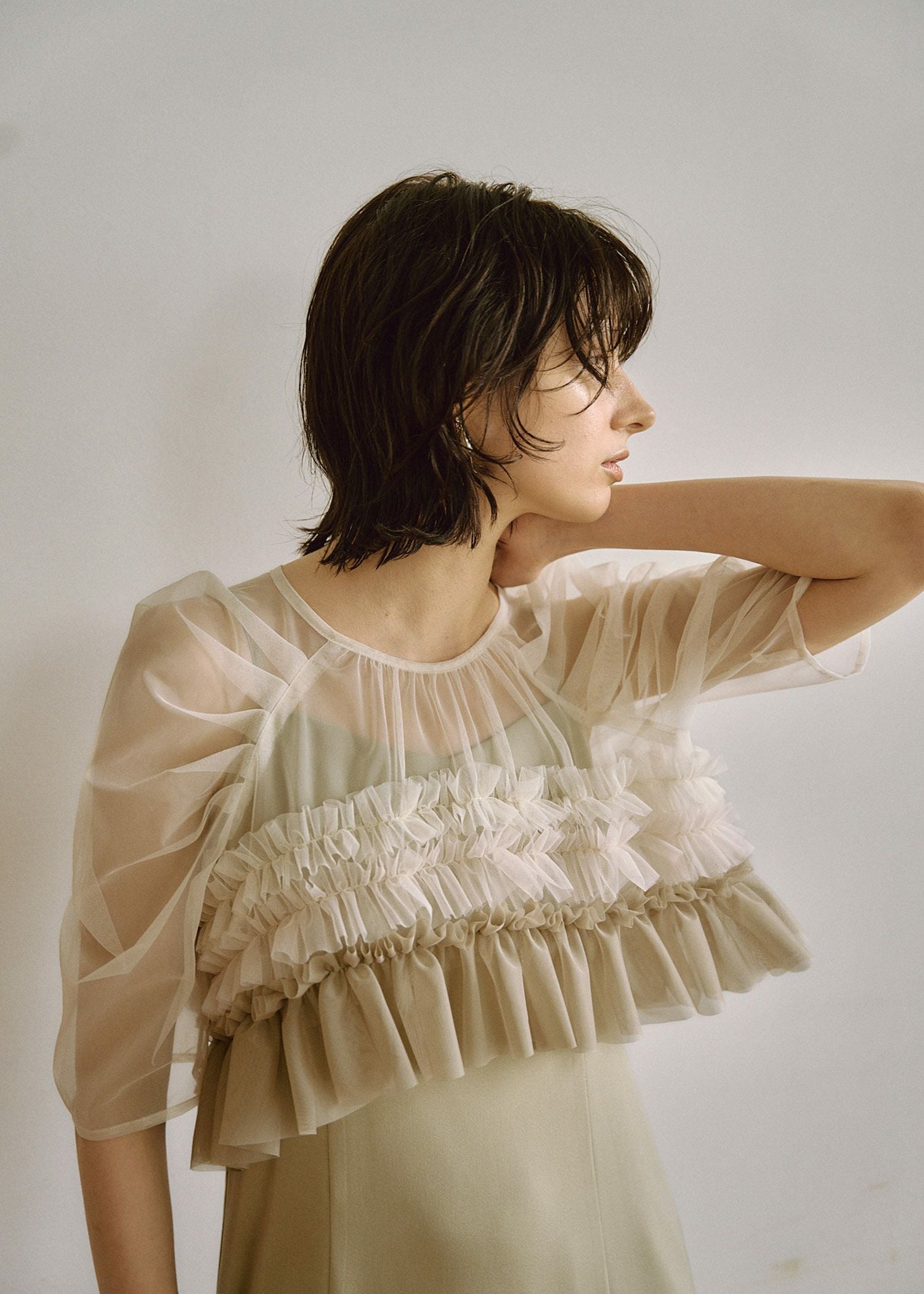 Ruffle tulle airy dress|LE'RURE