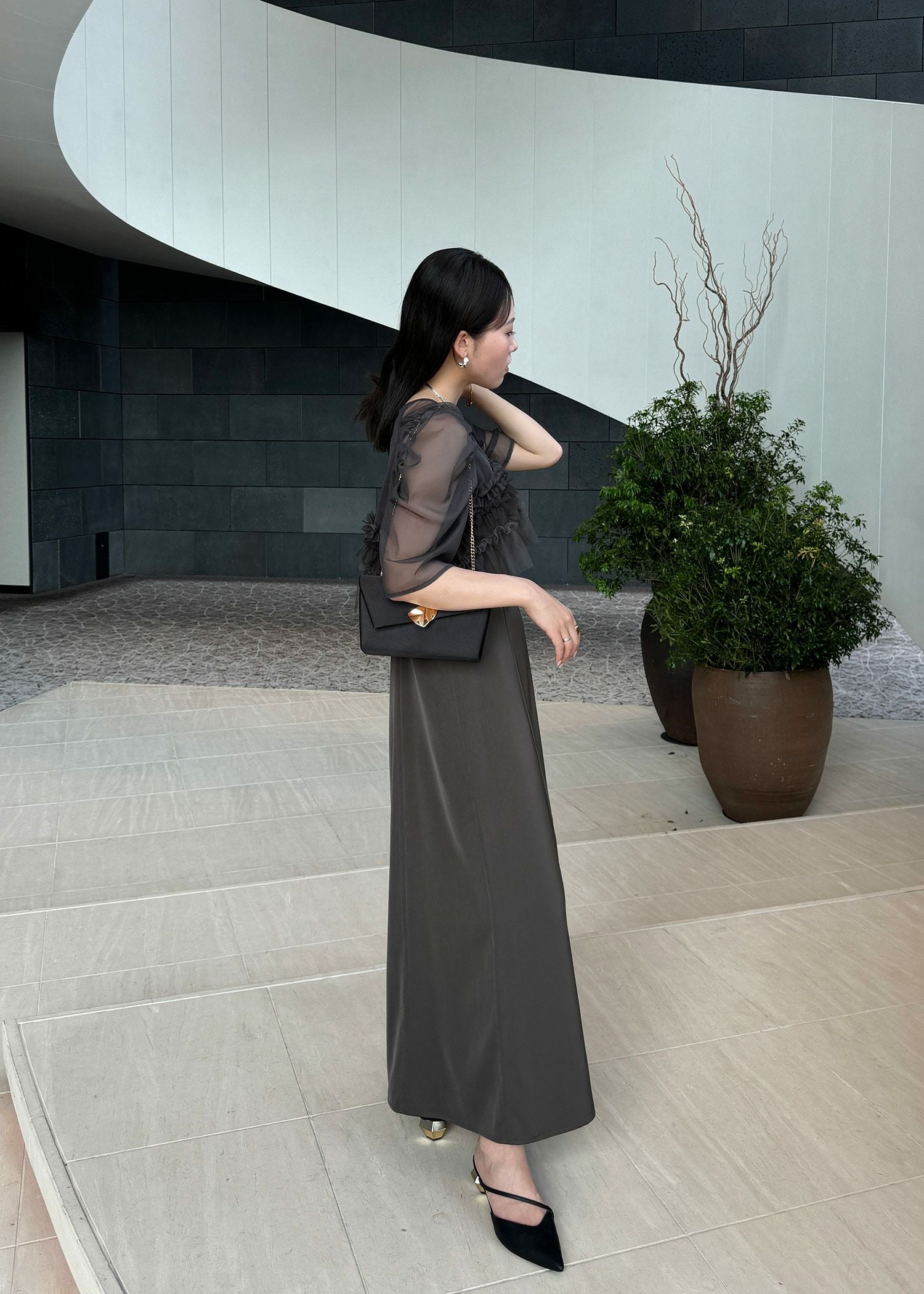 Ruffle tulle airy dress|LE'RURE