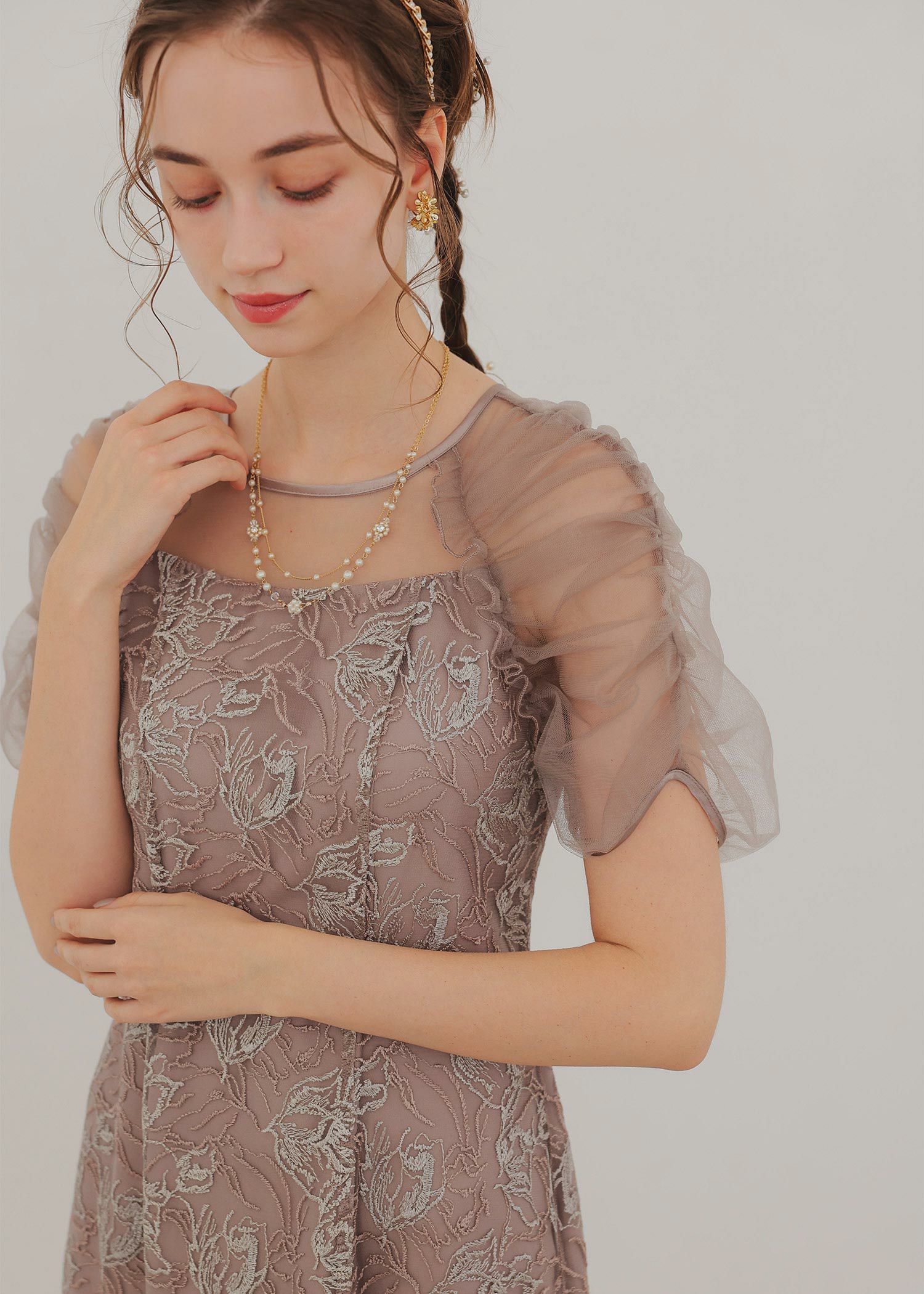 フラワーチュールギャザーパフドレスのドレス|Dorry Doll / LE'RURE