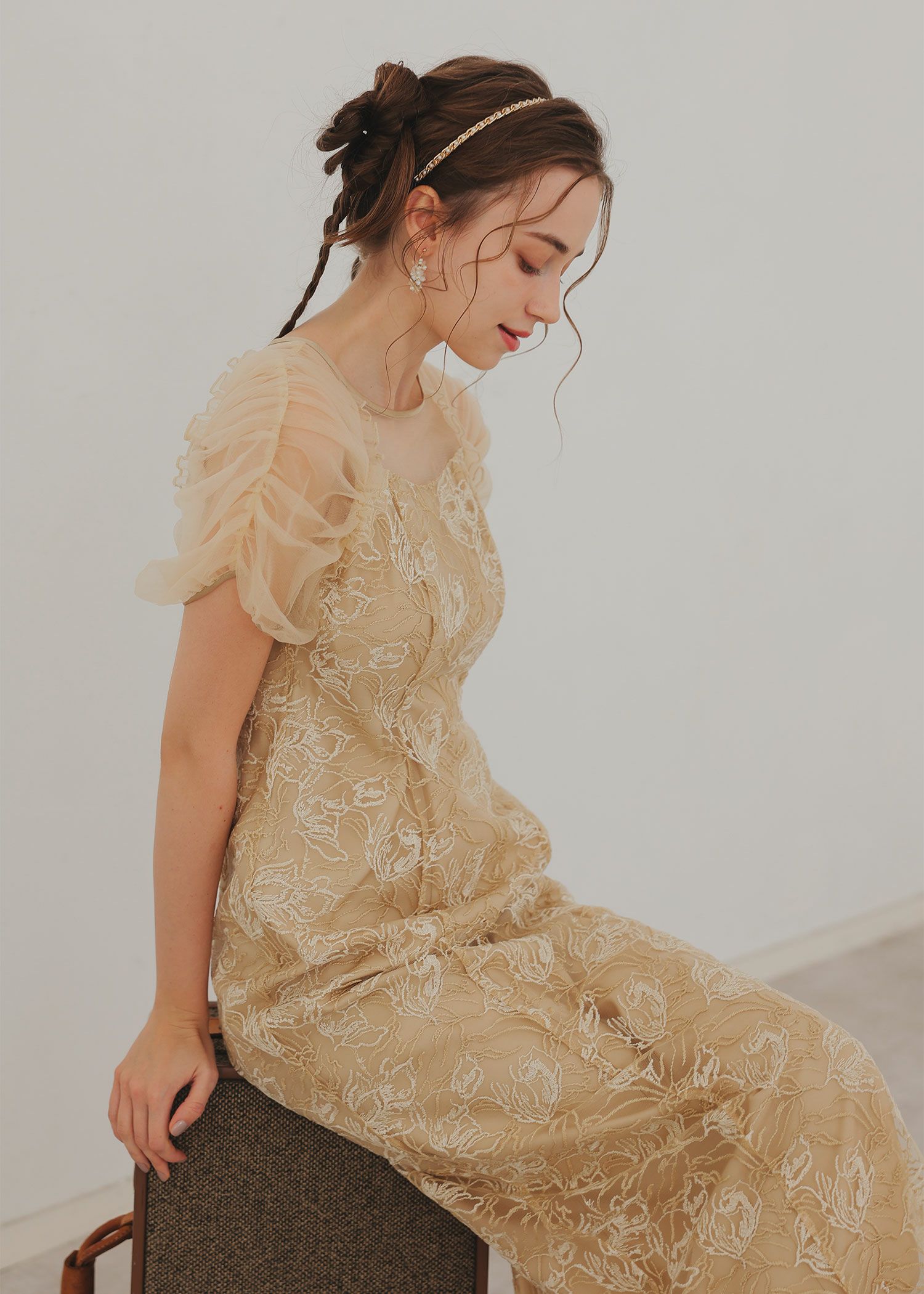 フラワーチュールギャザーパフドレスのドレス|Dorry Doll / LE'RURE