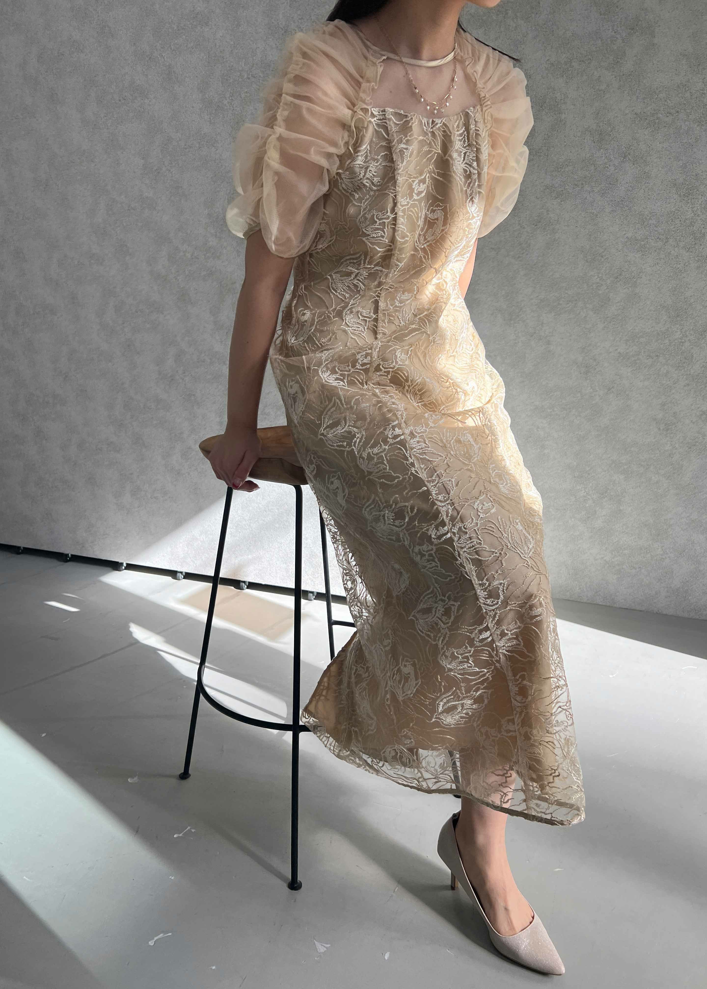 フラワーチュールギャザーパフドレスのドレス|Dorry Doll / LE'RURE