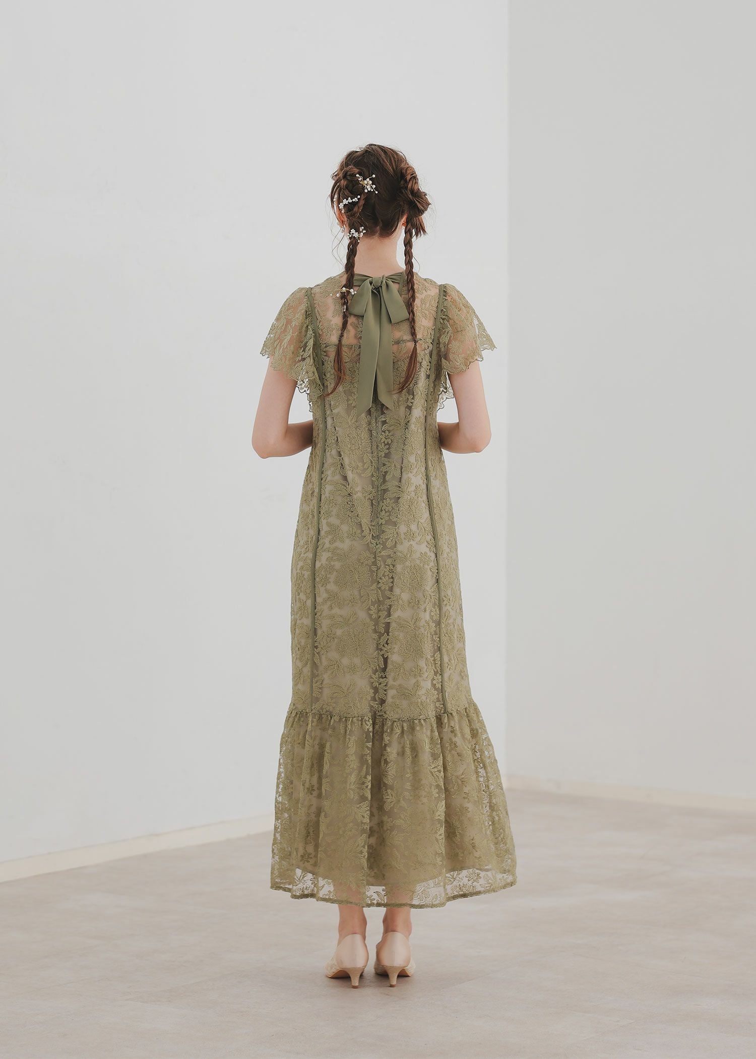 フラワーレースバックリボンドレス｜DorryDoll