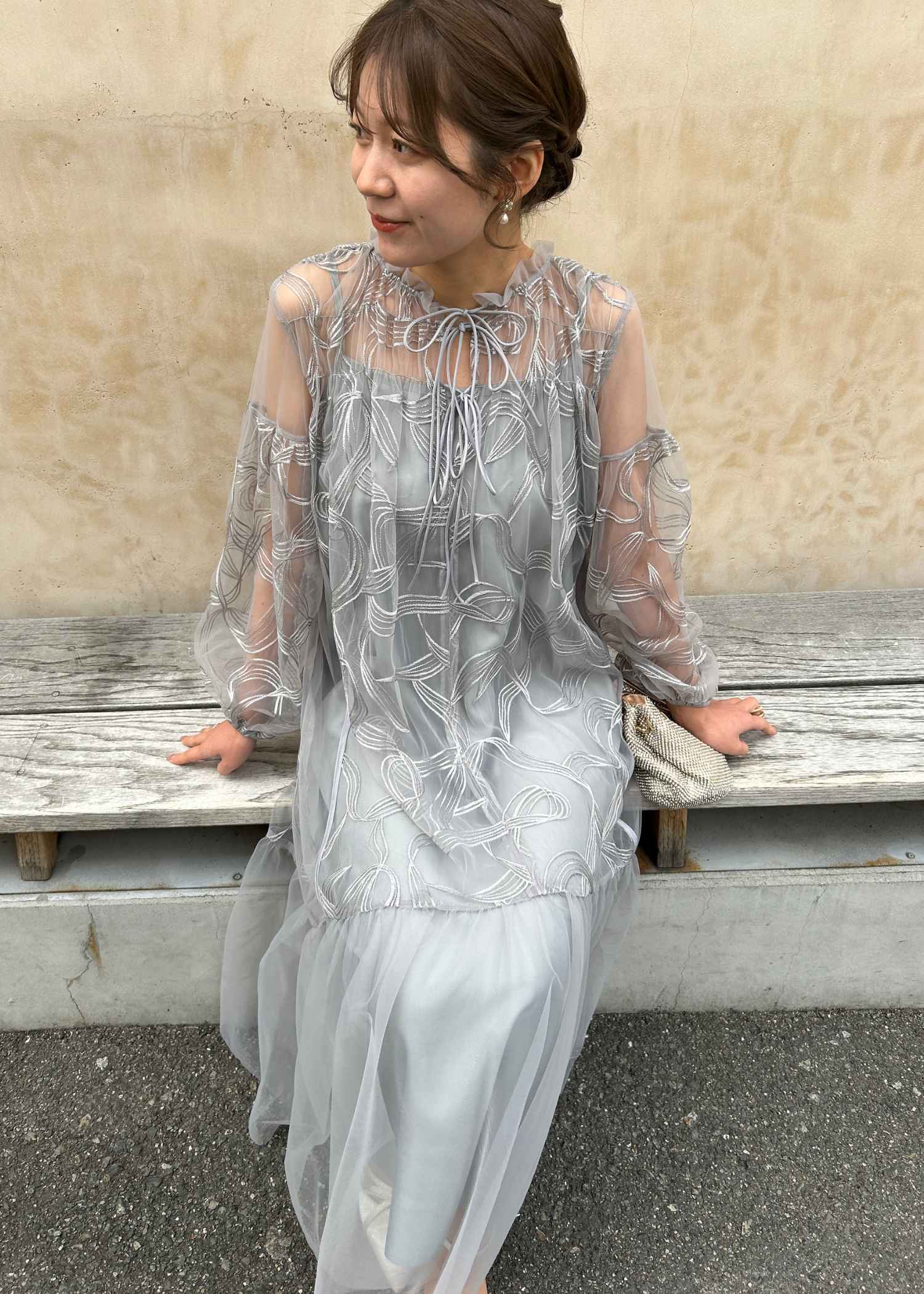 リボンエンブロイダリーレイヤードドレス｜DorryDoll