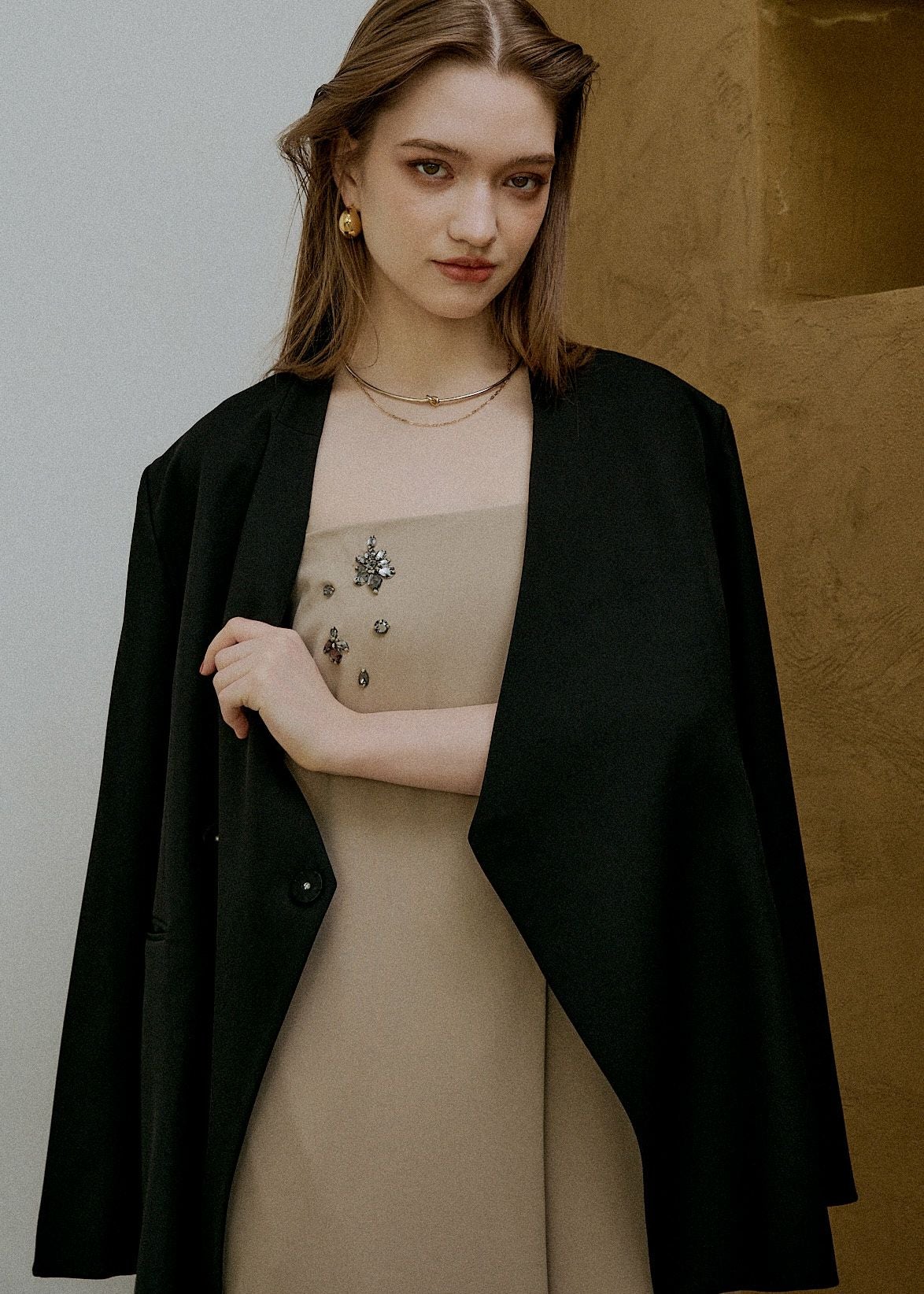Melange collarless jacketのドレス|Dorry Doll / LE'RURE