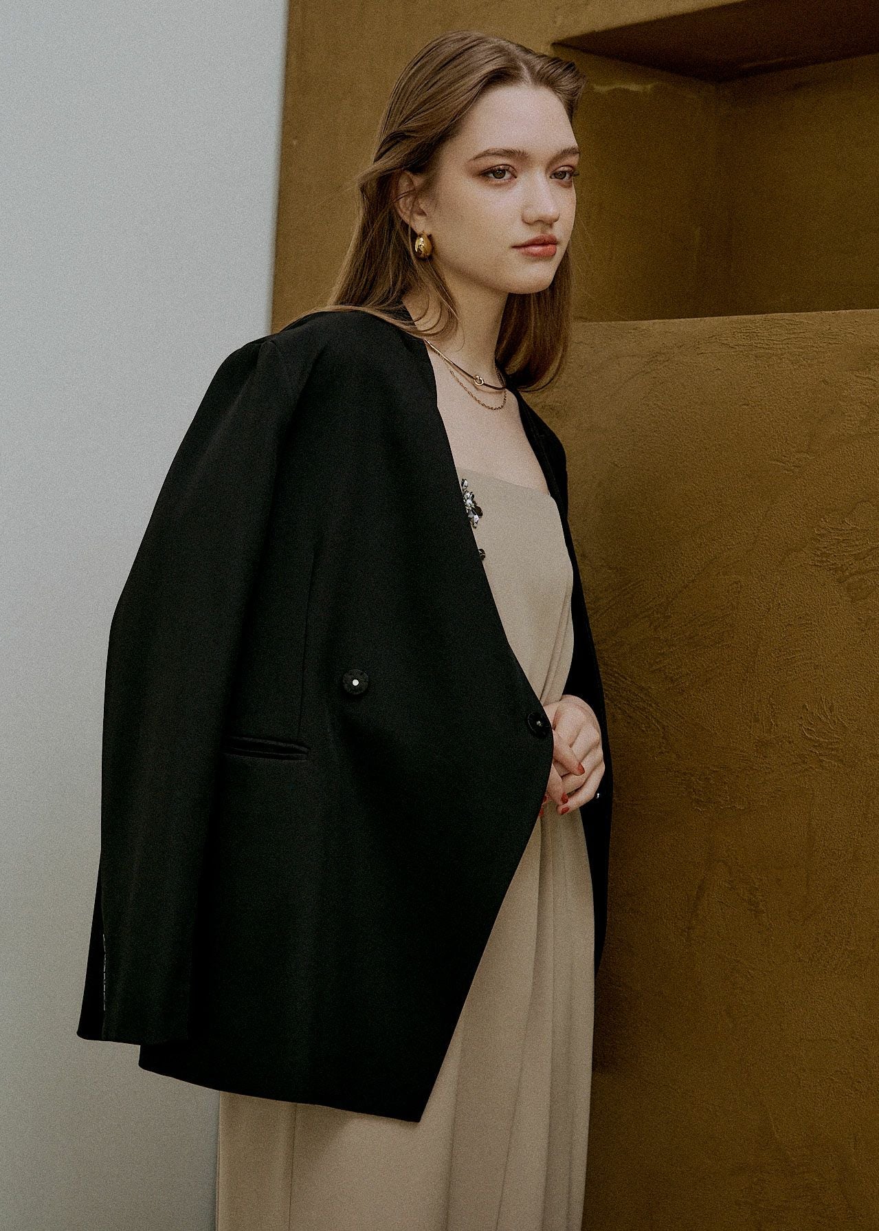 Melange collarless jacketのドレス|Dorry Doll / LE'RURE