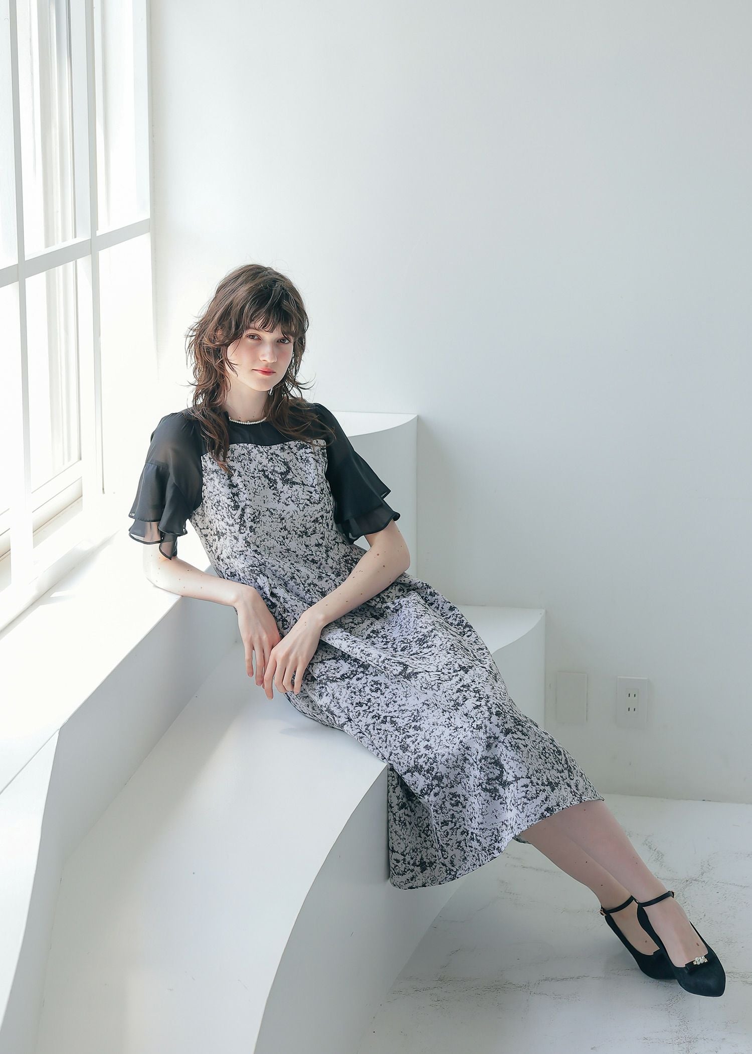 ギャザースリーブフラワードレス｜DorryDoll