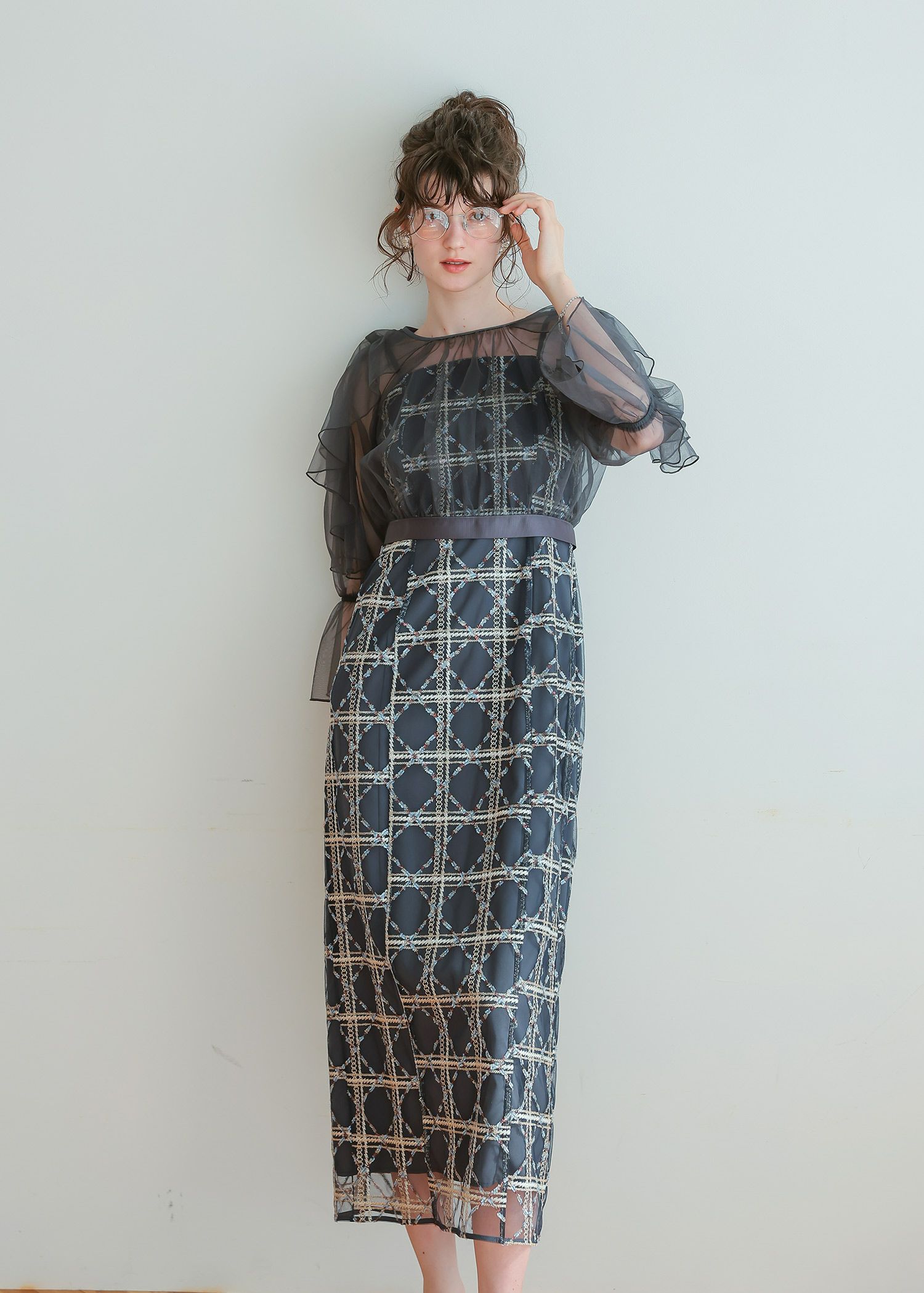 フリルスリーブチェックレースドレス|DorryDoll