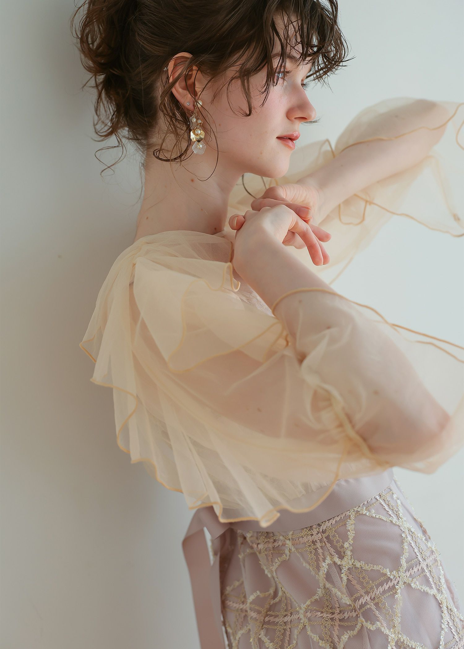 フリルスリーブチェックレースドレス|DorryDoll