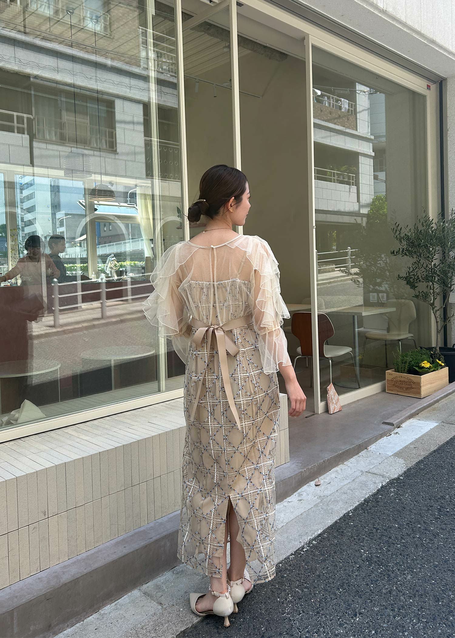 フリルスリーブチェックレースドレス|DorryDoll