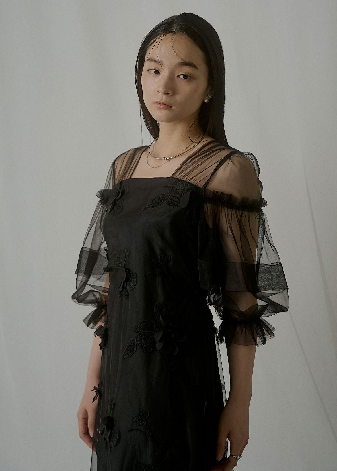 LE'RURE （リルアー）オケージョン　フラワーモチーフパフスリーブドレス Flower motif puffsleeve dress のドレス|Dorry Doll / LE'RURE