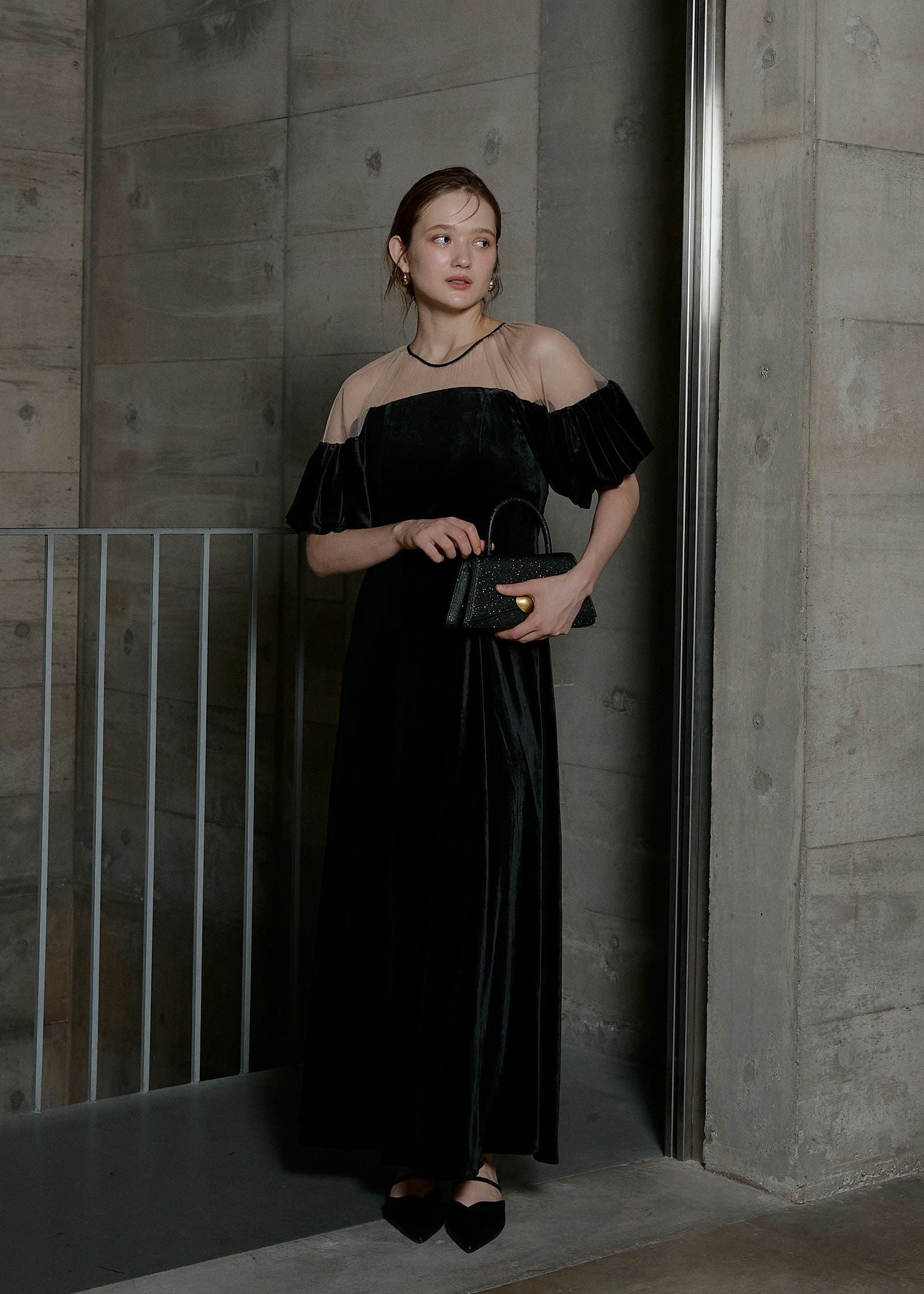 Cotton race souffle sleeve dress|LE'RURE