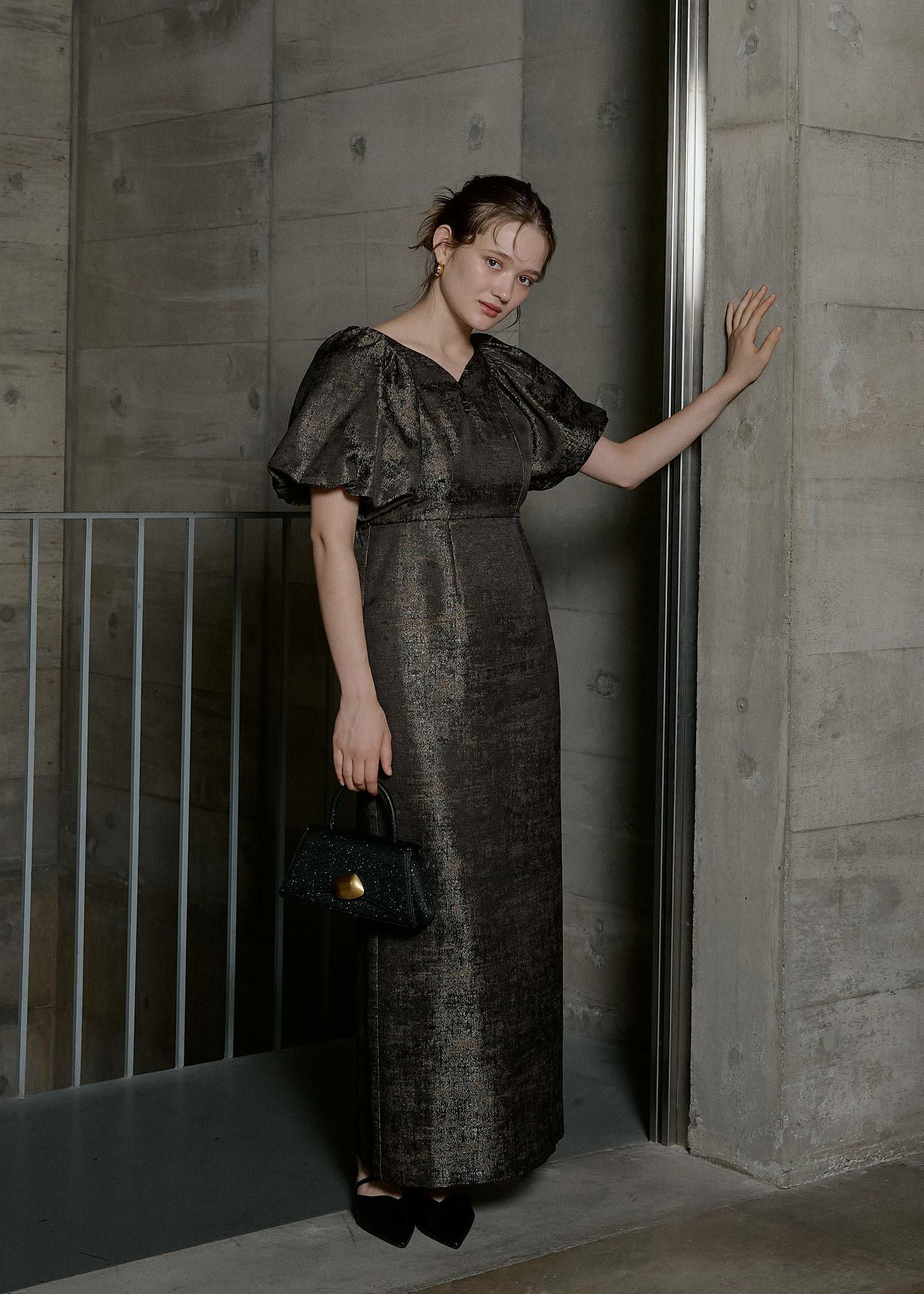 Jacquard puffsleeve dressのドレス|Dorry Doll / LE'RURE