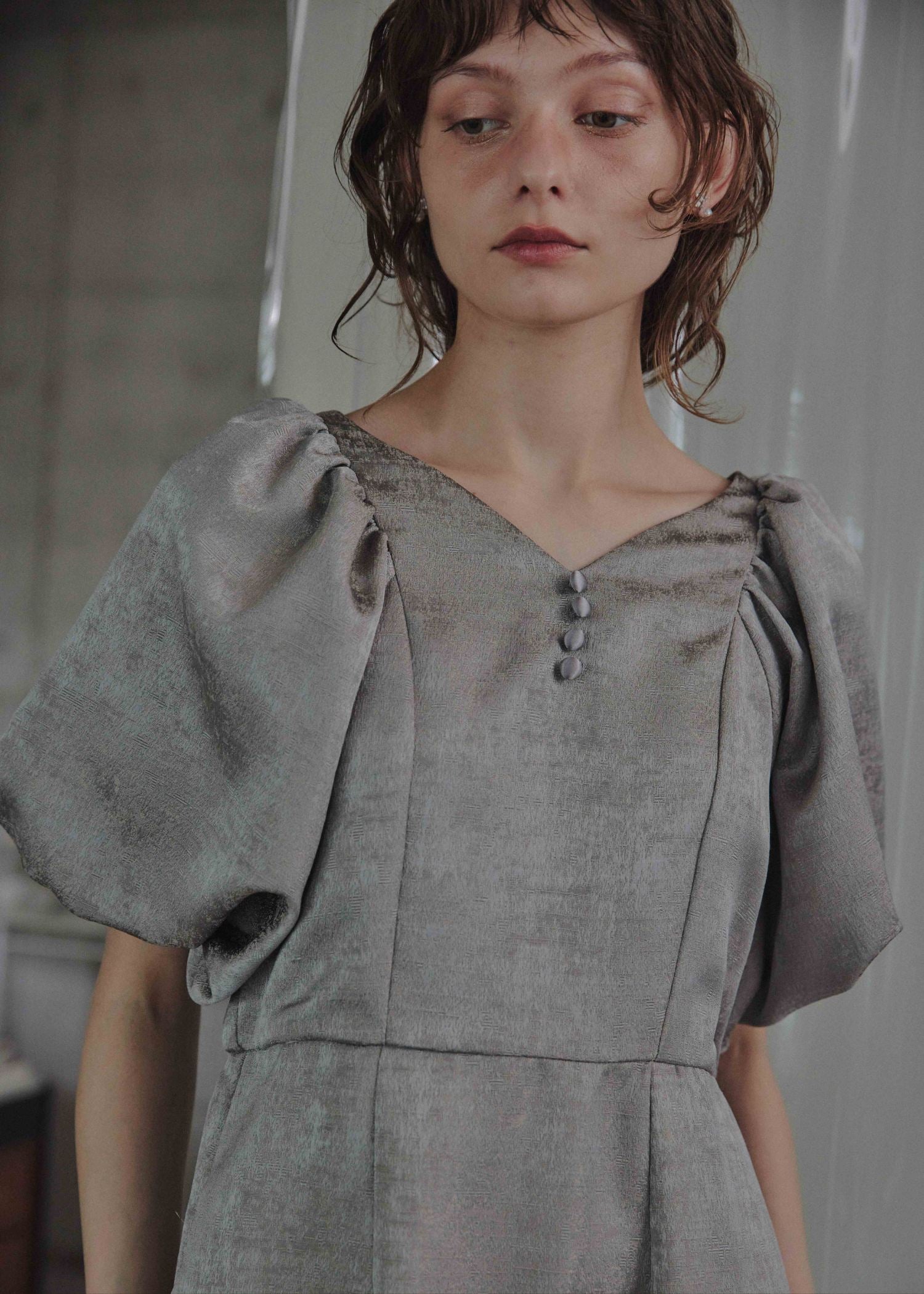 Jacquard puffsleeve dressのドレス|Dorry Doll / LE'RURE