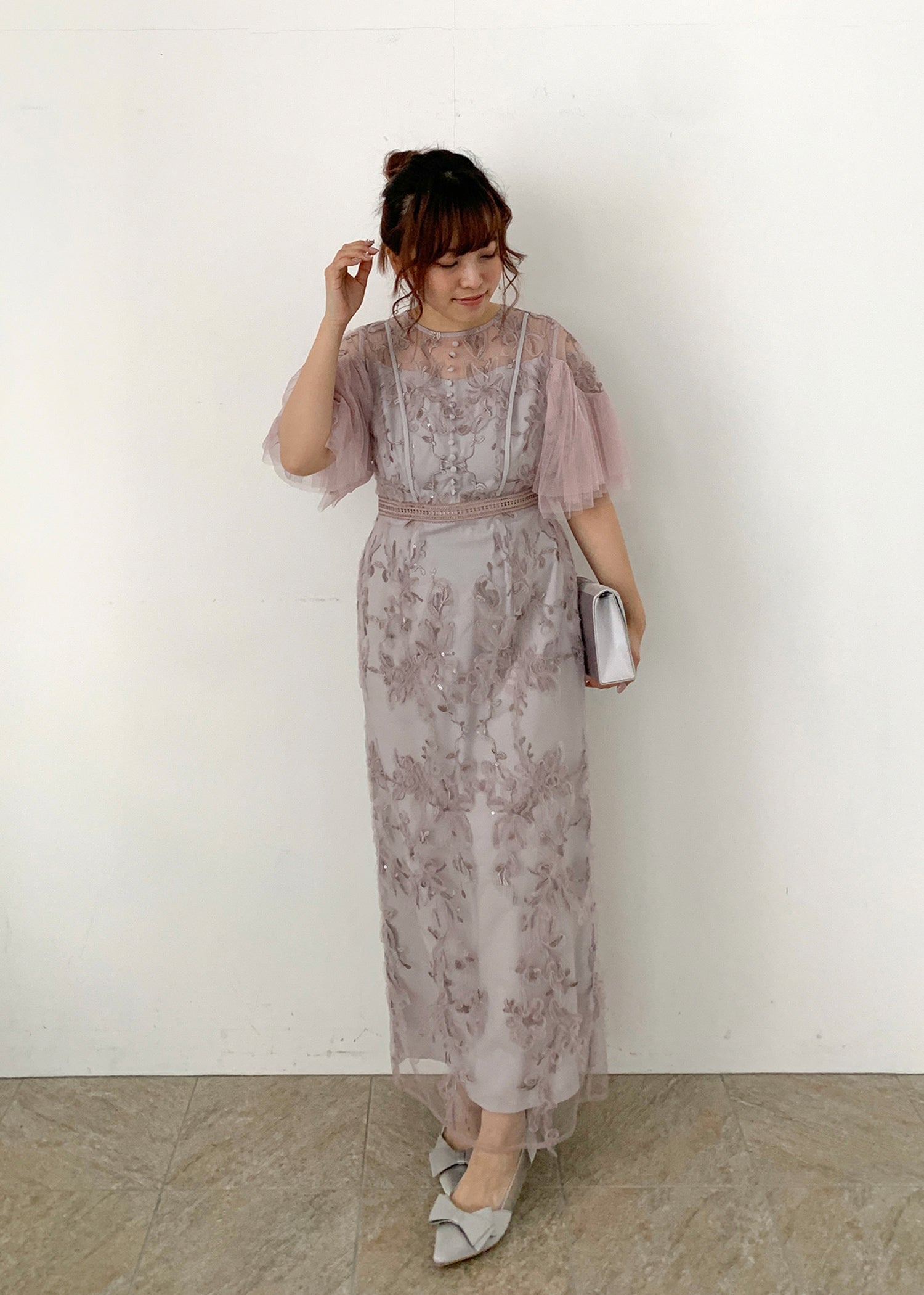 シアーフローラルスパンコールドレス｜DorryDoll