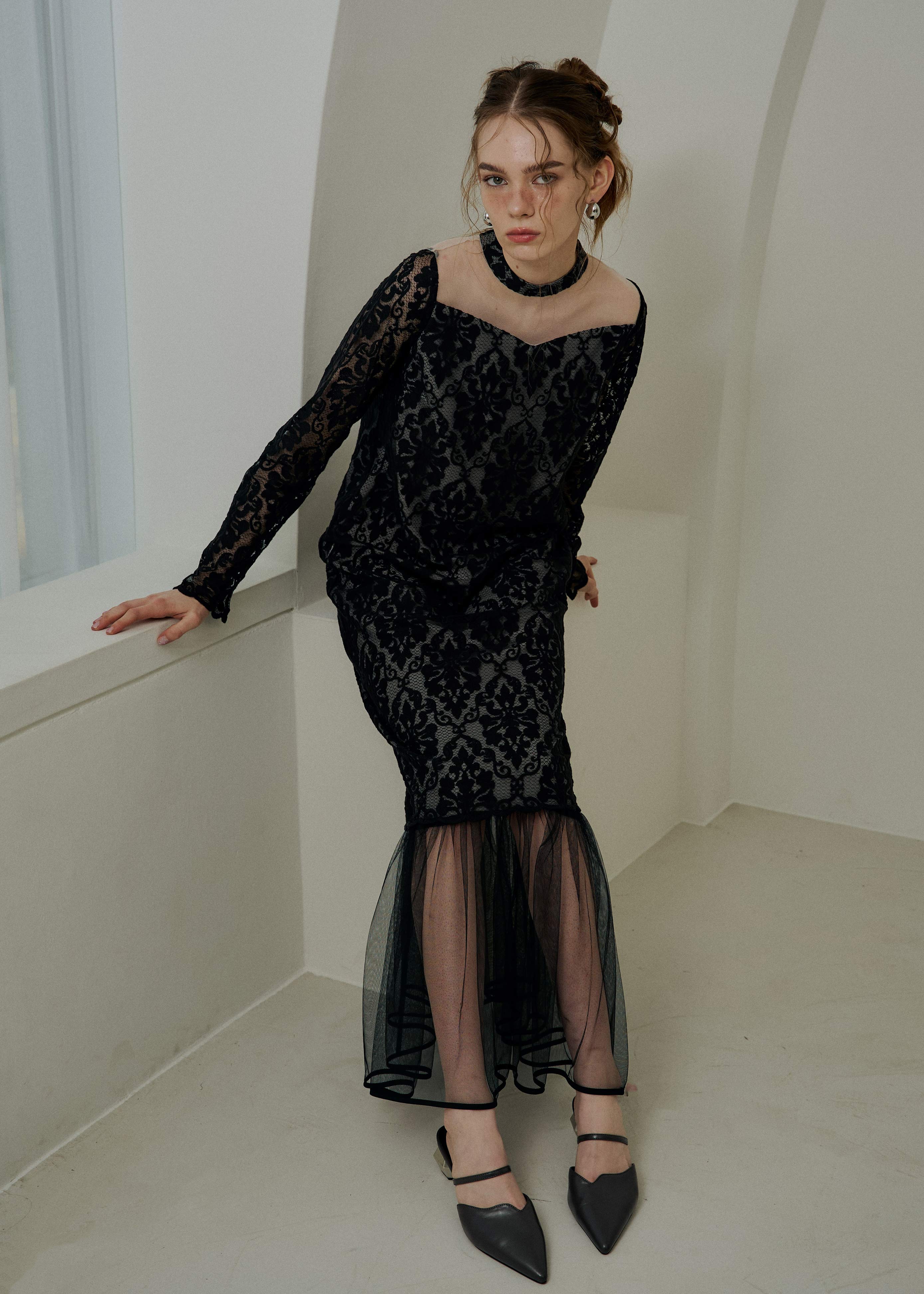 LE’RURE Sleeve less scallop dress レース Midi scallop lace dressのドレス|Dorry Doll / LE'RURE