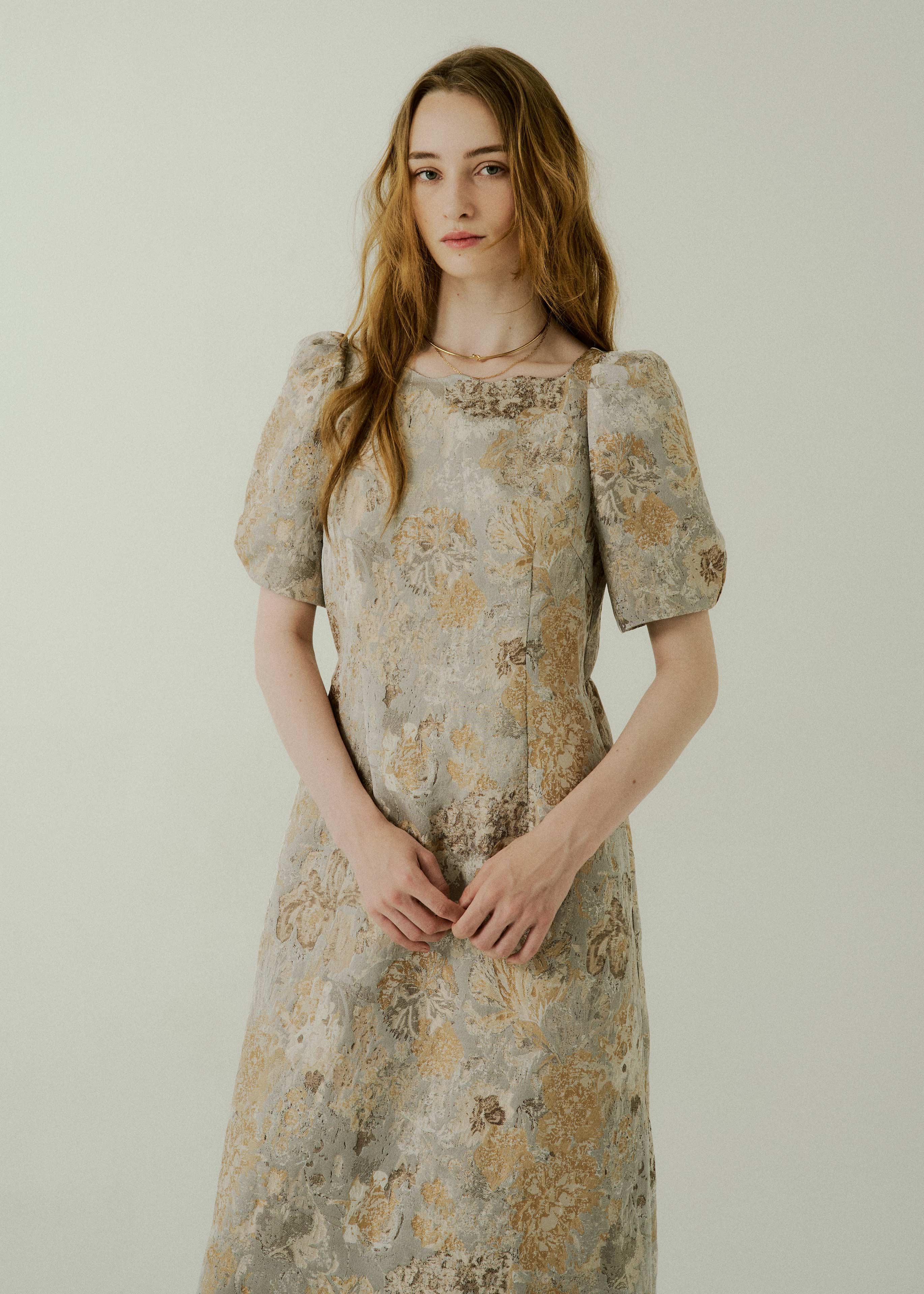 Wandering puffsleeve jacquad dressのドレス|Dorry Doll / LE'RURE Wandering puffsleeve jacquad dressのドレス|Dorry Doll / LE'RURE