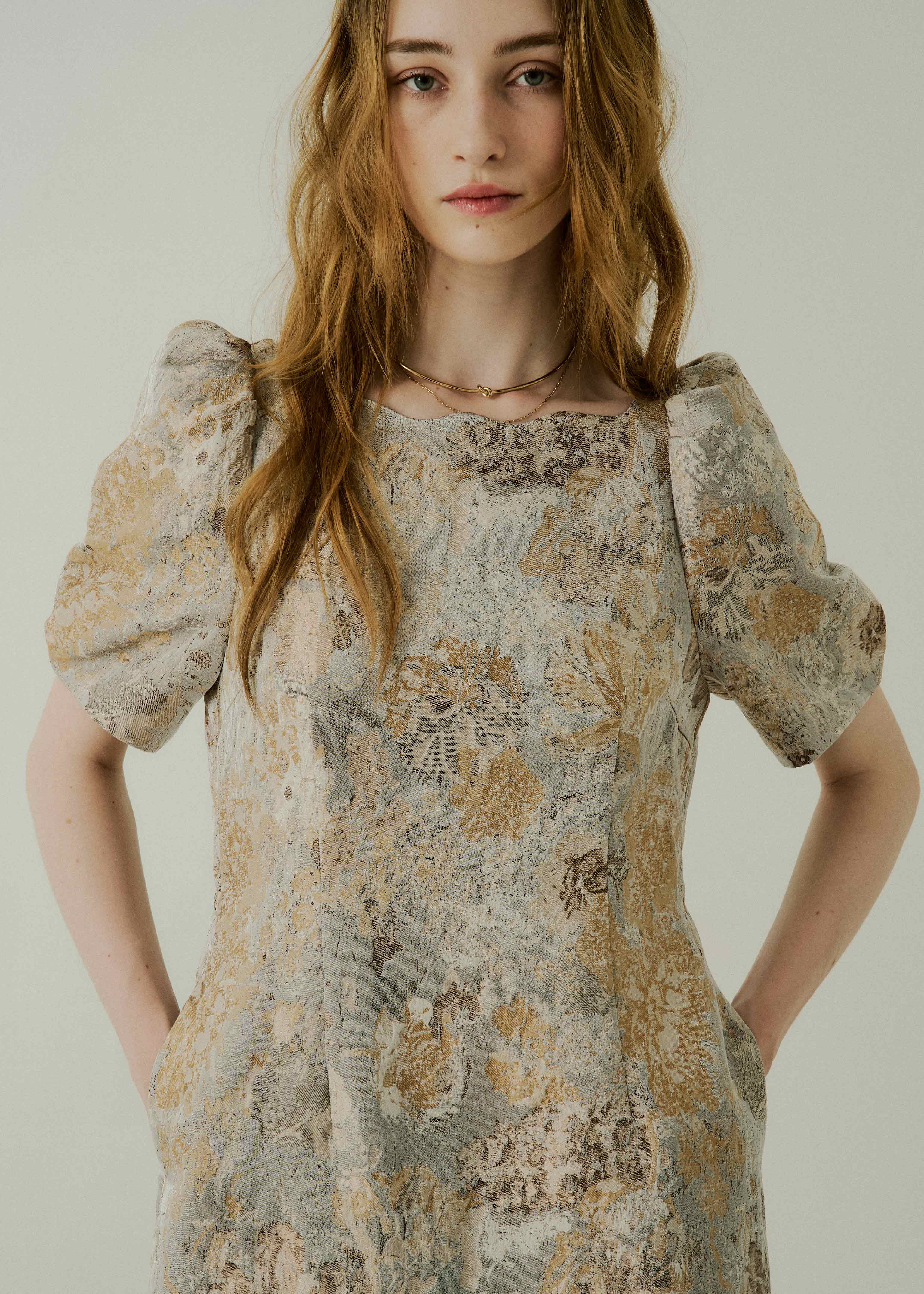 Wandering puffsleeve jacquad dressのドレス|Dorry Doll / LE'RURE