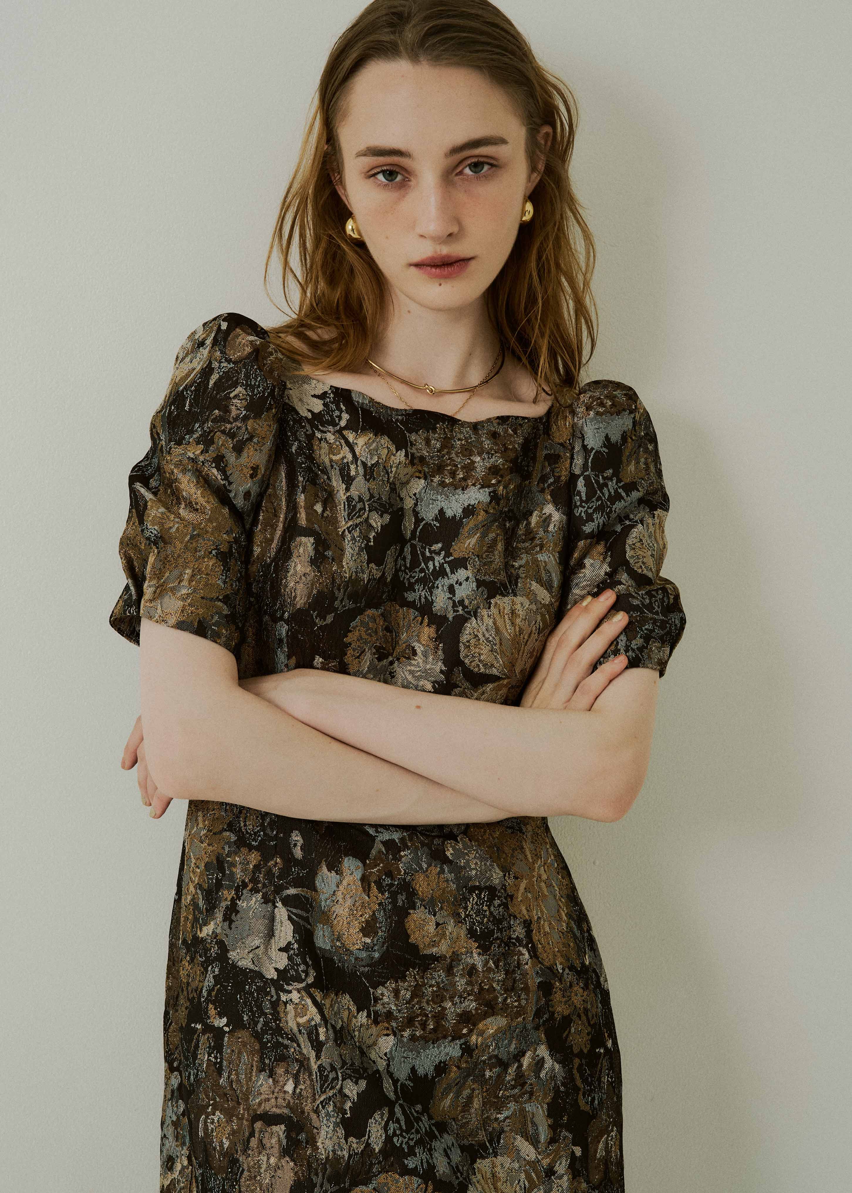 Wandering puffsleeve jacquad dressのドレス|Dorry Doll / LE'RURE